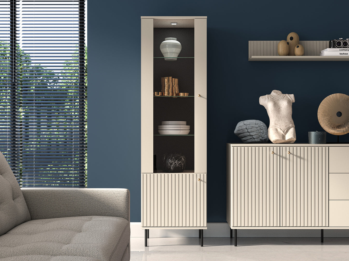 Vitrīnas skapis Galeto 190/55/40 cm bēšs - N1 Home