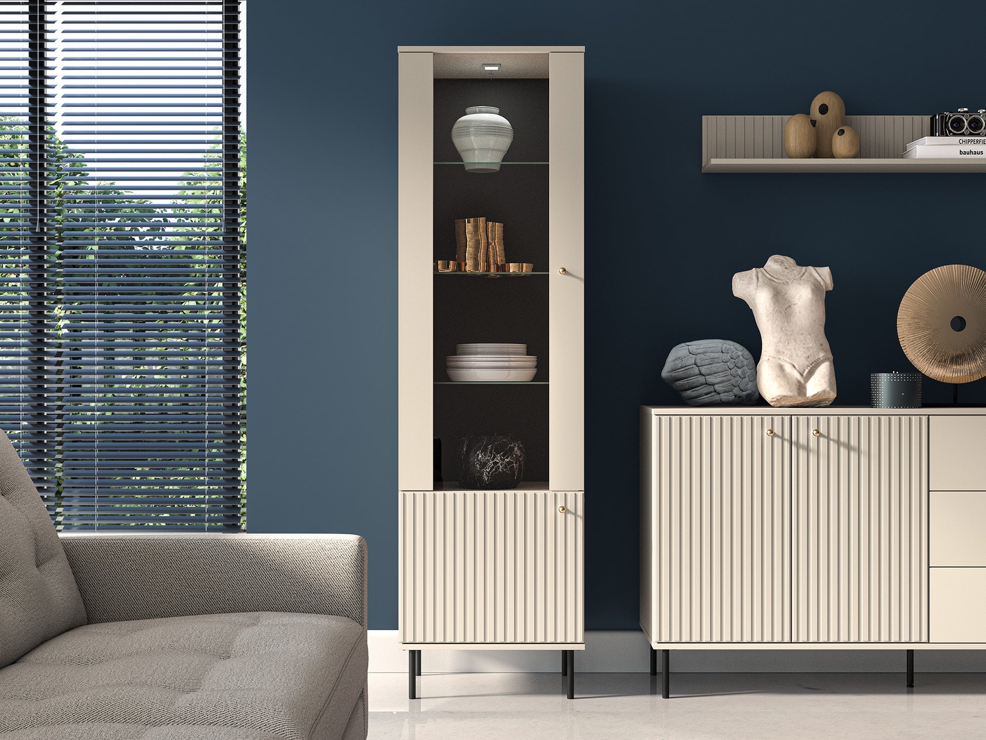 Vitrīnas skapis Galeto 190/55/40 cm bēšs - N1 Home