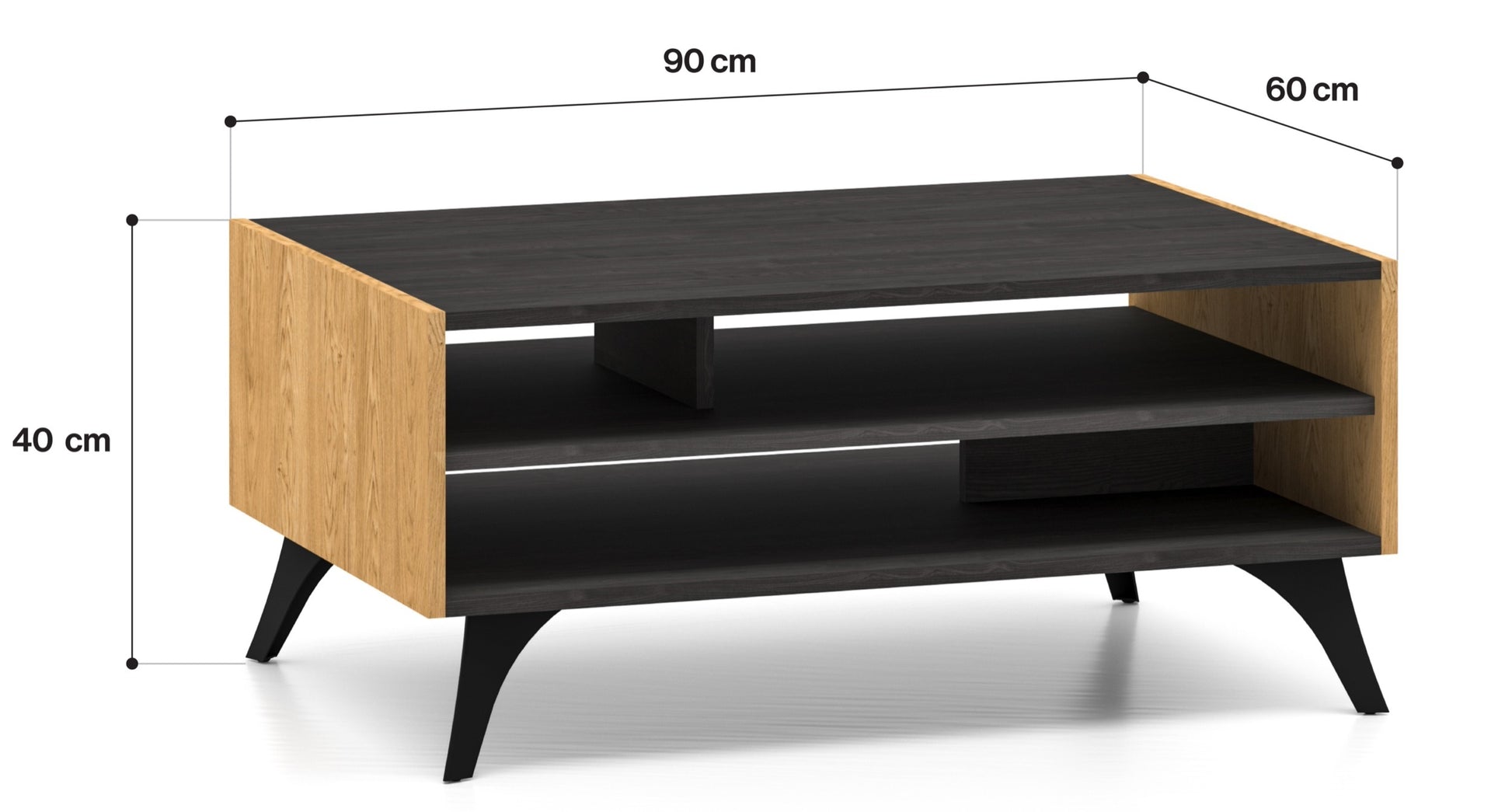 Kafijas galds Toskana 90/40/60 cm ozols/melns - N1 Home