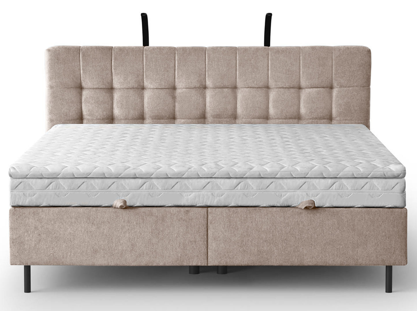 NUNA Kontinentālā gulta 140/160/180x200 cm ar matraci, glabātuvi un LED apgaismojumu, bēšs samts - N1 Home