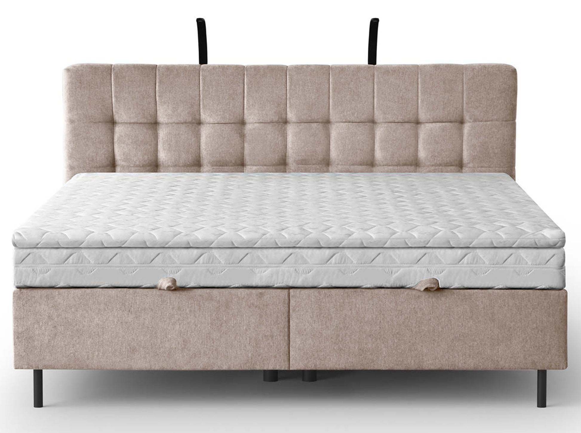 NUNA Kontinentālā gulta 140/160/180x200 cm ar matraci, glabātuvi un LED apgaismojumu, bēšs samts - N1 Home