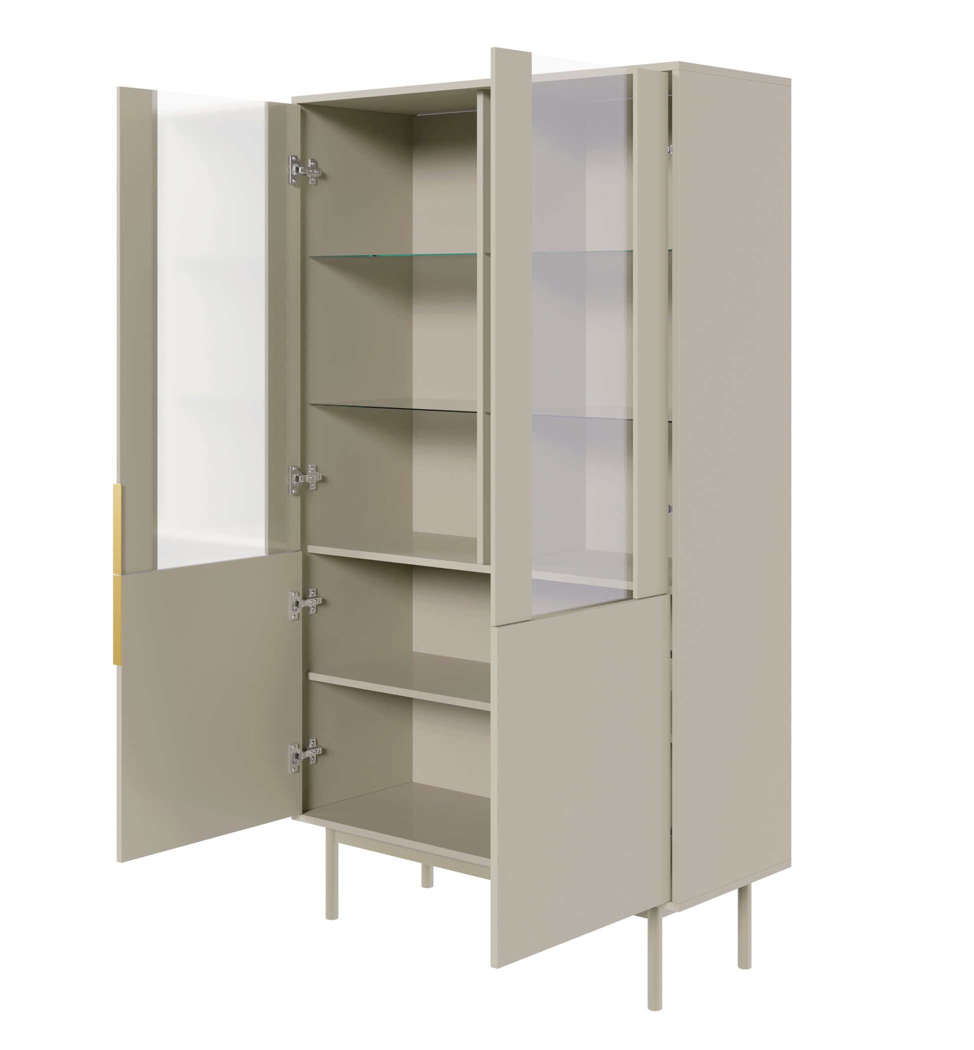 KIARO Divu durvju vitrīnas skapis 104 cm, pelēks bēšs - N1 Home