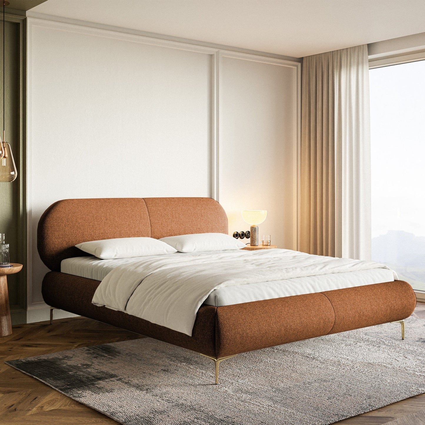 Gulta ar konteineru Valeo 140/160/180x 200 cm Toronto 06 (Lech), zelta kājas - N1 Home