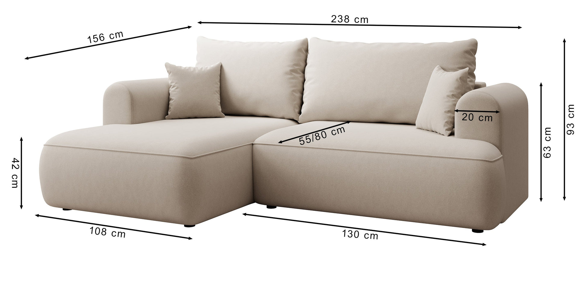 Dīvāns Ovors mini 238/93/156 cm Storm 85 - N1 Home