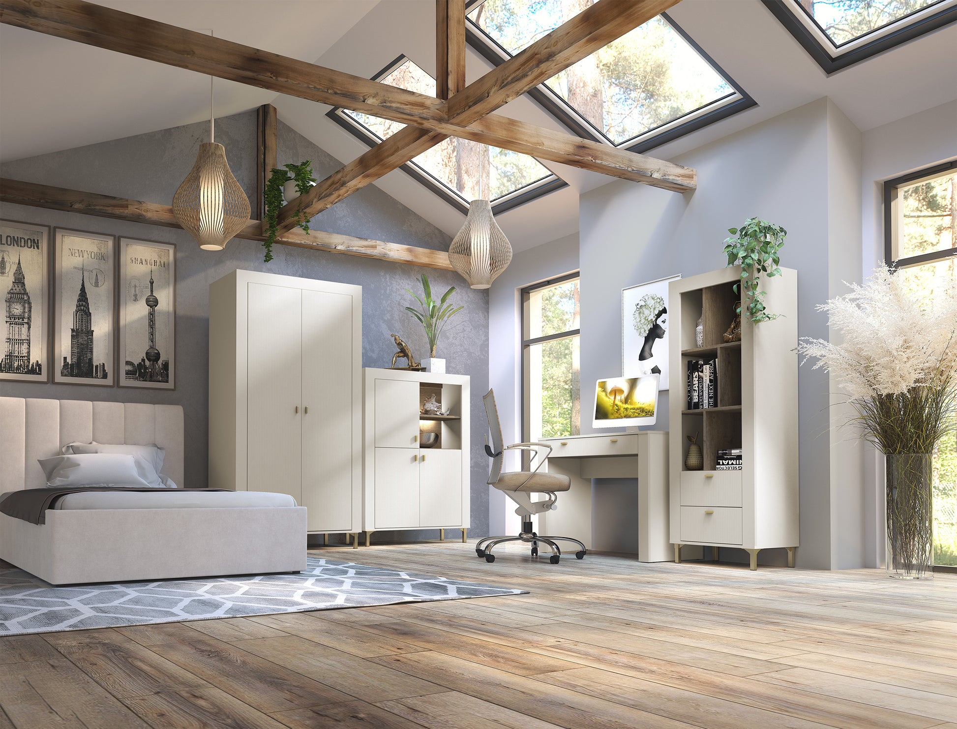 NOMILLA Divu durvju skapis 94 cm kašmira / viskija ozols - N1 Home