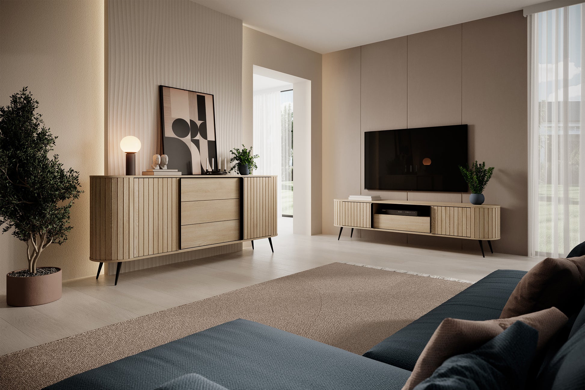 Kumode Lavas 196/81/40 cm Kremonas ozols - N1 Home