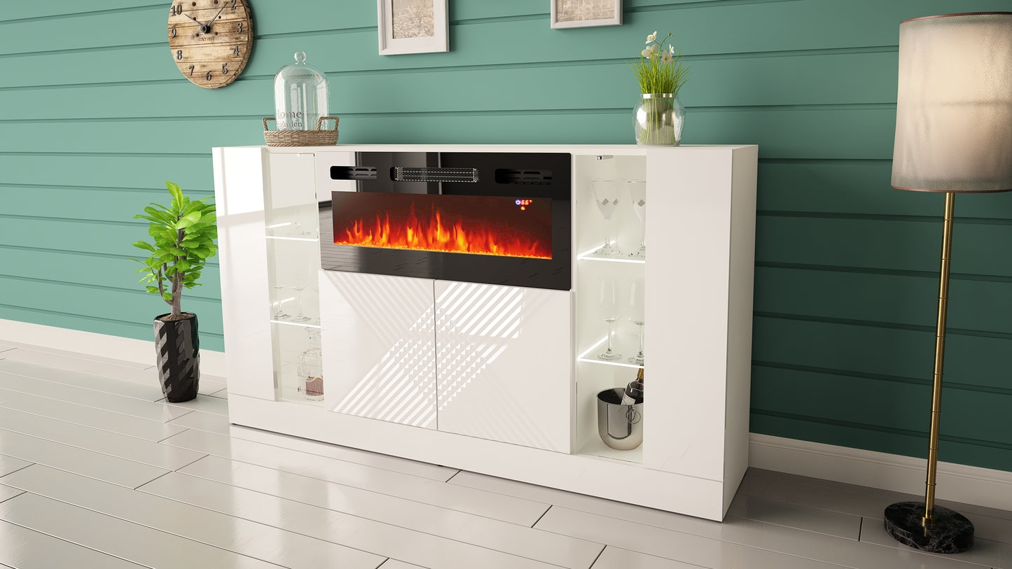 Kumode ar elektrisko kamīnu Dalika 160/90/35 cm balts - N1 Home