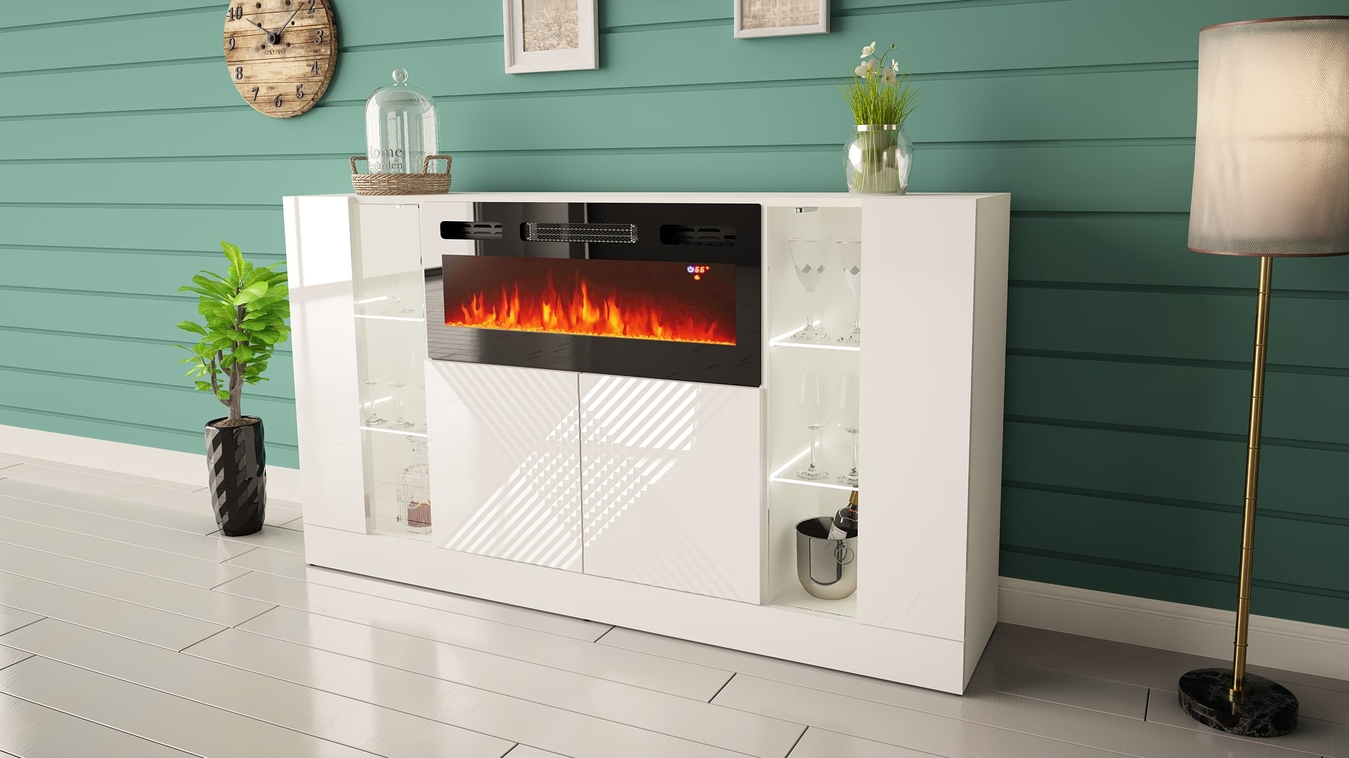 Kumode ar elektrisko kamīnu Dalika 160/90/35 cm balts - N1 Home