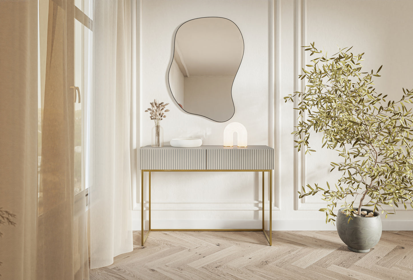 Konsole Velda 110/79/40 cm bēšs/zelts