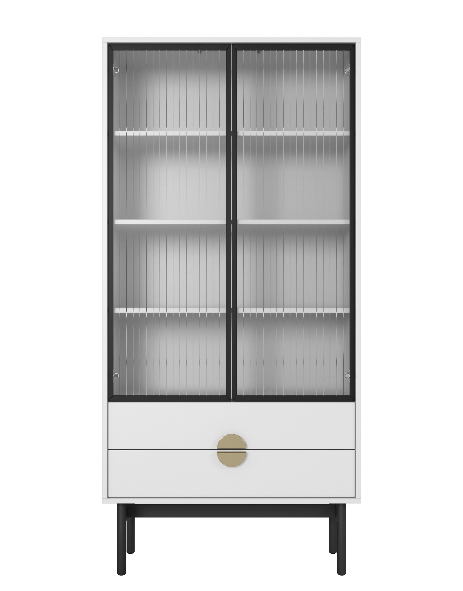 LOON 85 cm augsts skapis ar četriem plauktiem un divām atvilktnēm, balts - N1 Home