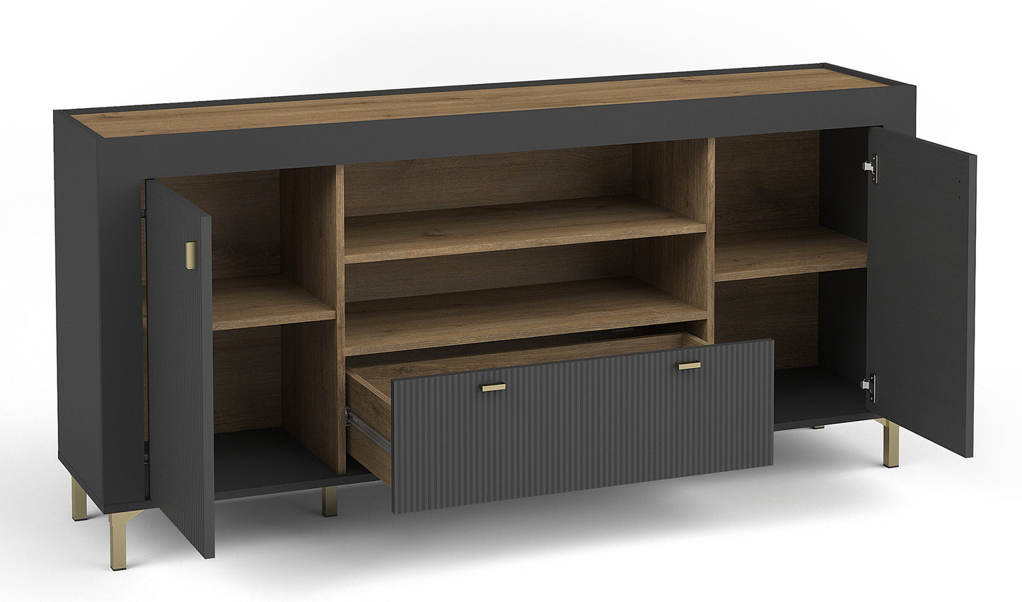 Kumode Lamos 170/77/38 cm melns/zelts - N1 Home