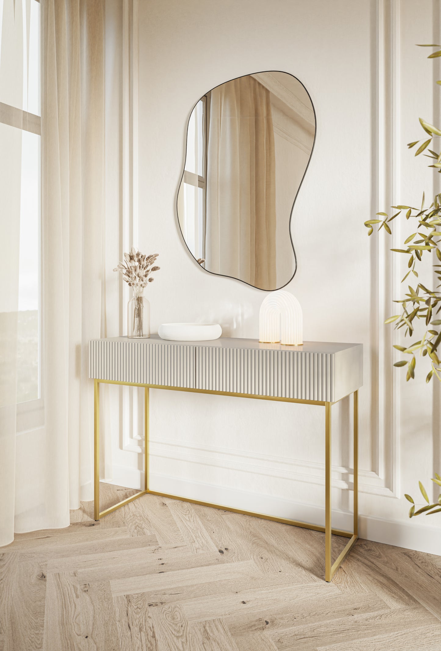 Konsole Velda 110/79/40 cm bēšs/zelts