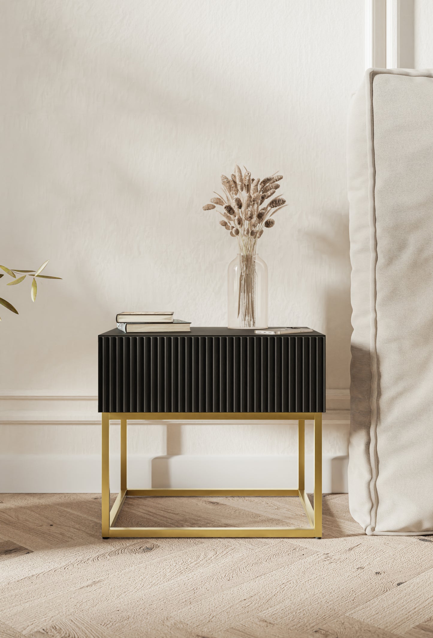 Naktsskapis Velda 50/44/35 cm melns/zelts