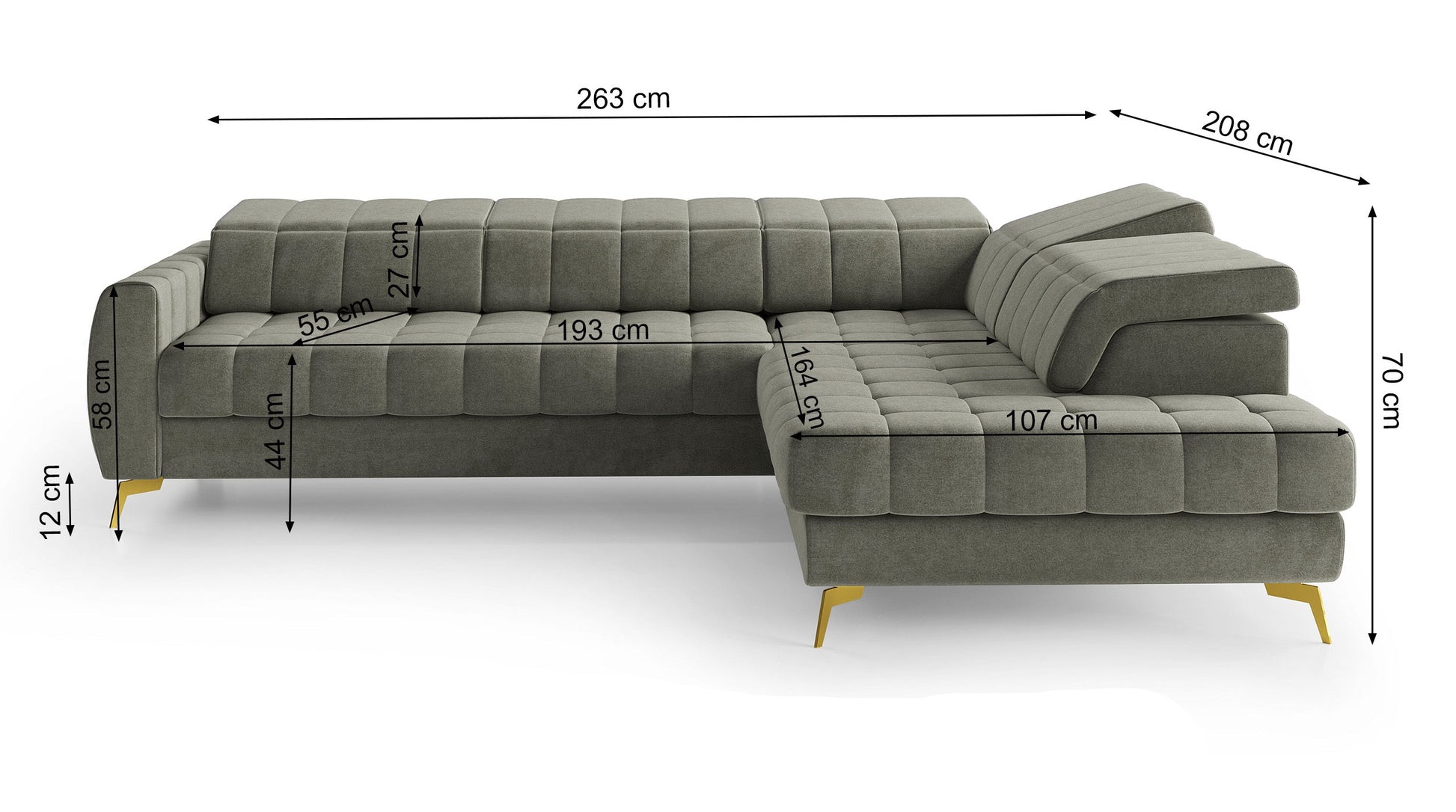 Dīvāns Perso 70/263/208 cm Castel 03 - N1 Home