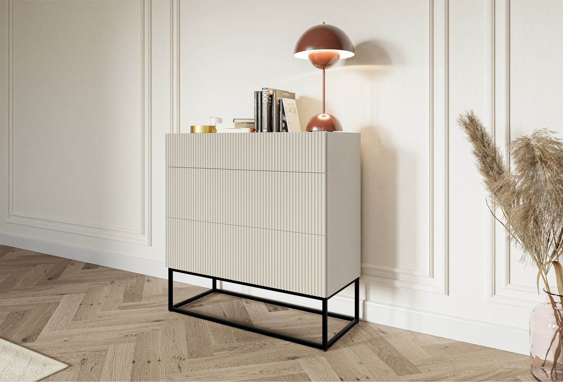 Kumode Velda 90/90/38 cm bēšs/melns - N1 Home
