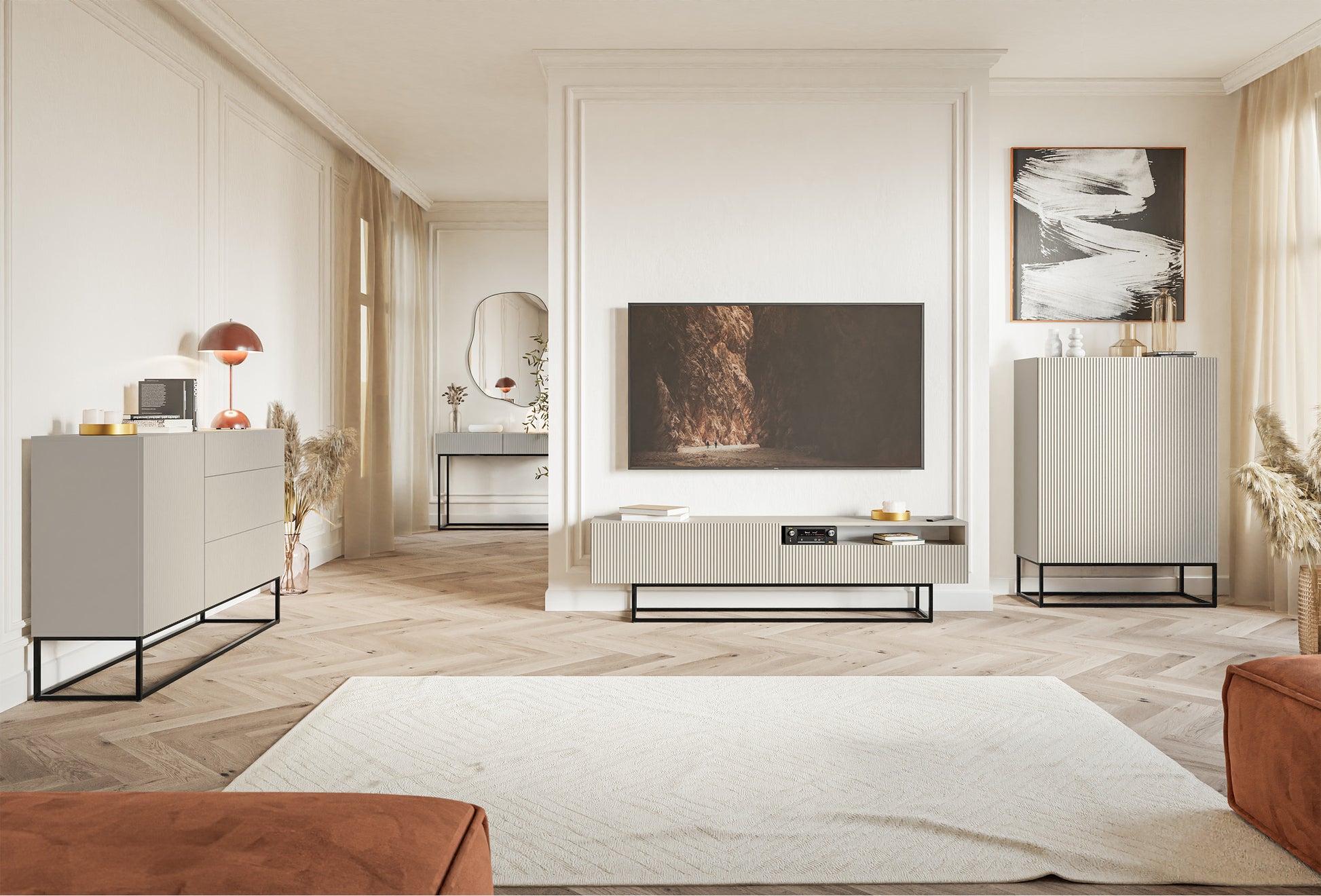 Kumode Velda 90/125/38 cm bēšs/melns - N1 Home