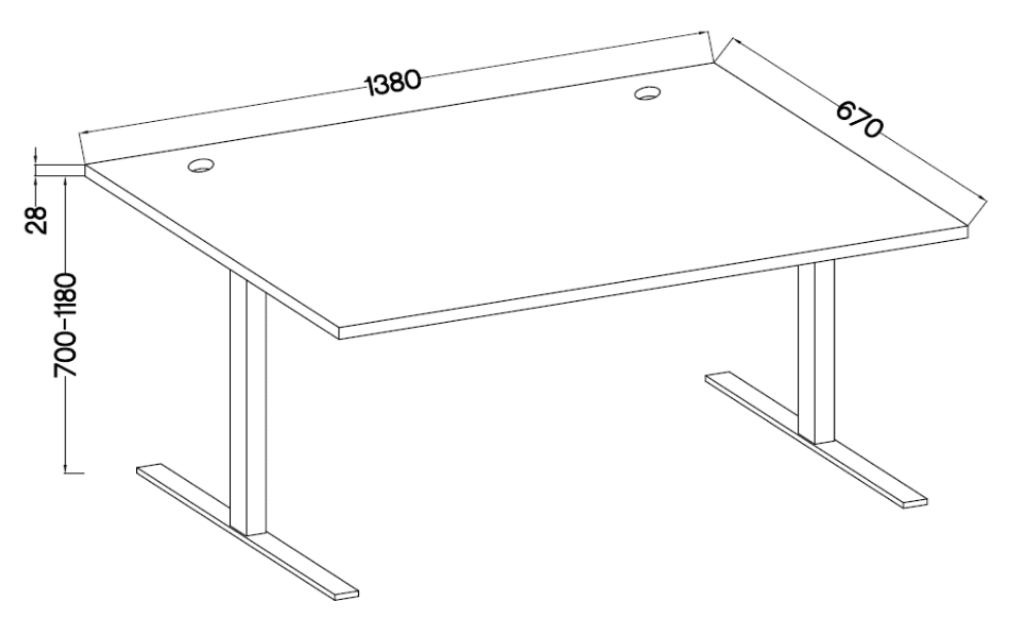 Biroja galds Stun  73-121/138/67 cm pelēls - N1 Home
