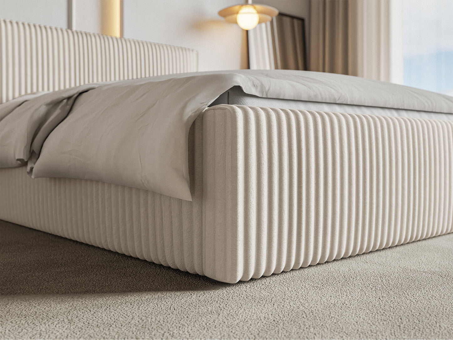 CLIO Mīkstā gulta 140/160/180x200 cm ar glabātuvi, metāla rāmis, krēmkrāsas velvets - N1 Home