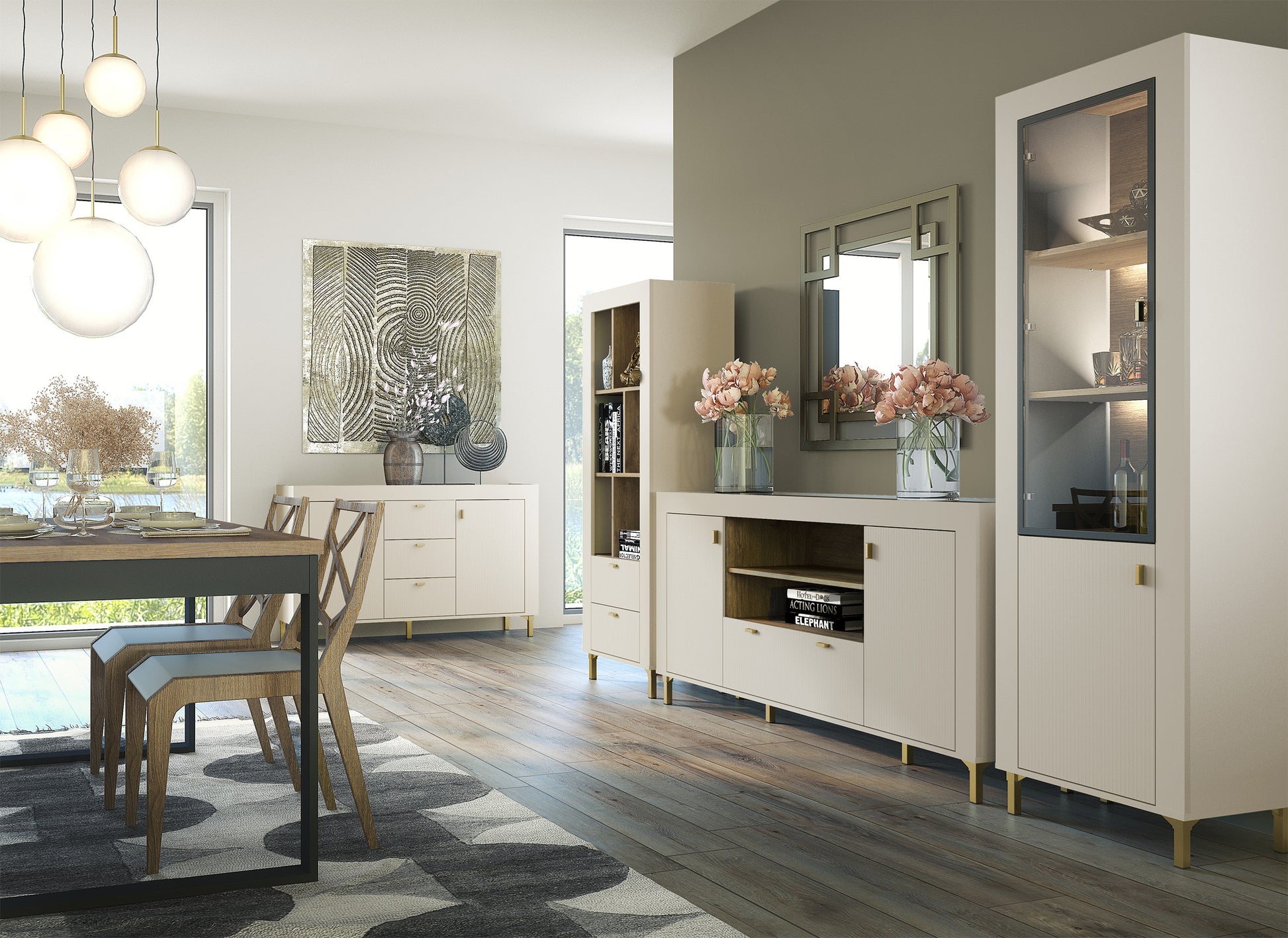 Kumode Lamos 170/77/38 cm bēšs/zelts - N1 Home