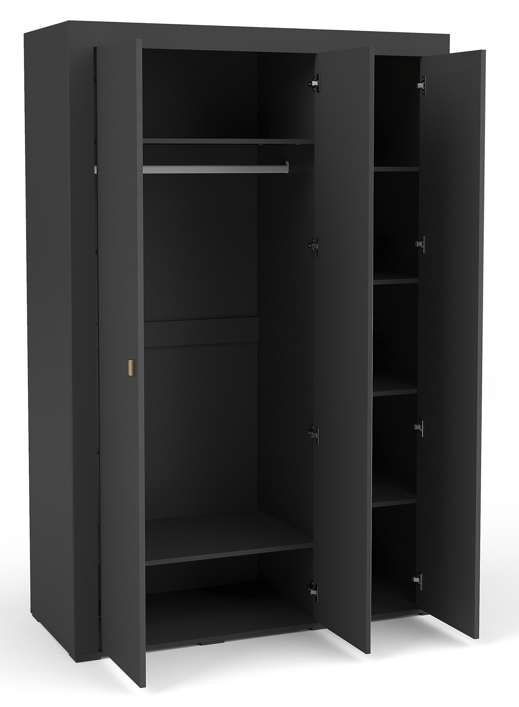 NOMILLA Trīsdurvju skapis ar spoguli 132 cm, melns - N1 Home