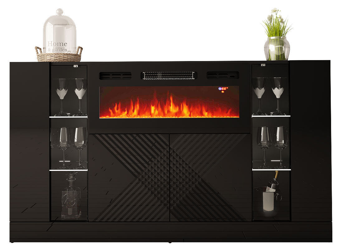 Kumode ar elektrisko kamīnu Dalika 160/90/35 cm melns - N1 Home