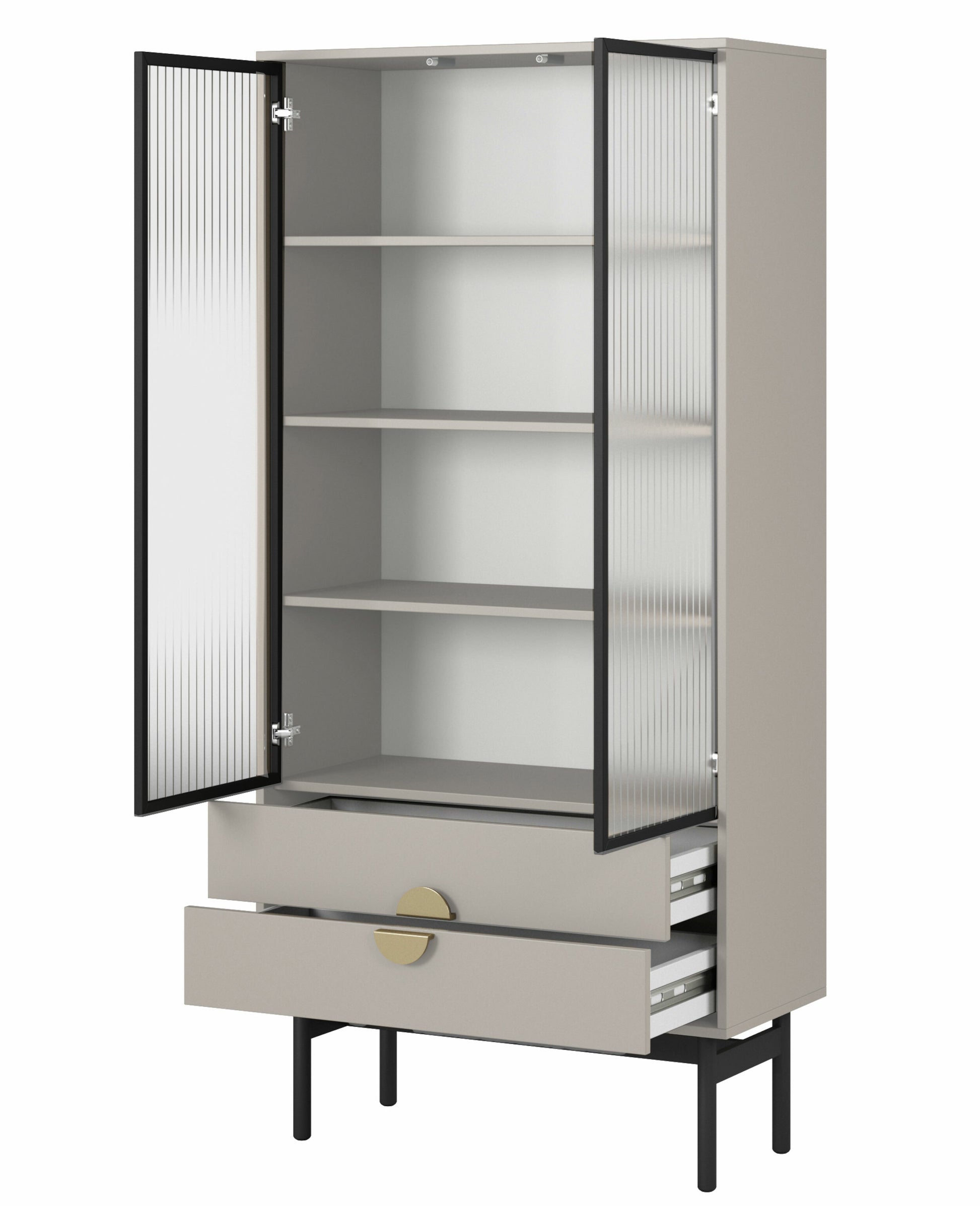 LOON 85 cm augsts skapis ar četriem plauktiem un divām atvilktnēm, pelēki bēšs - N1 Home