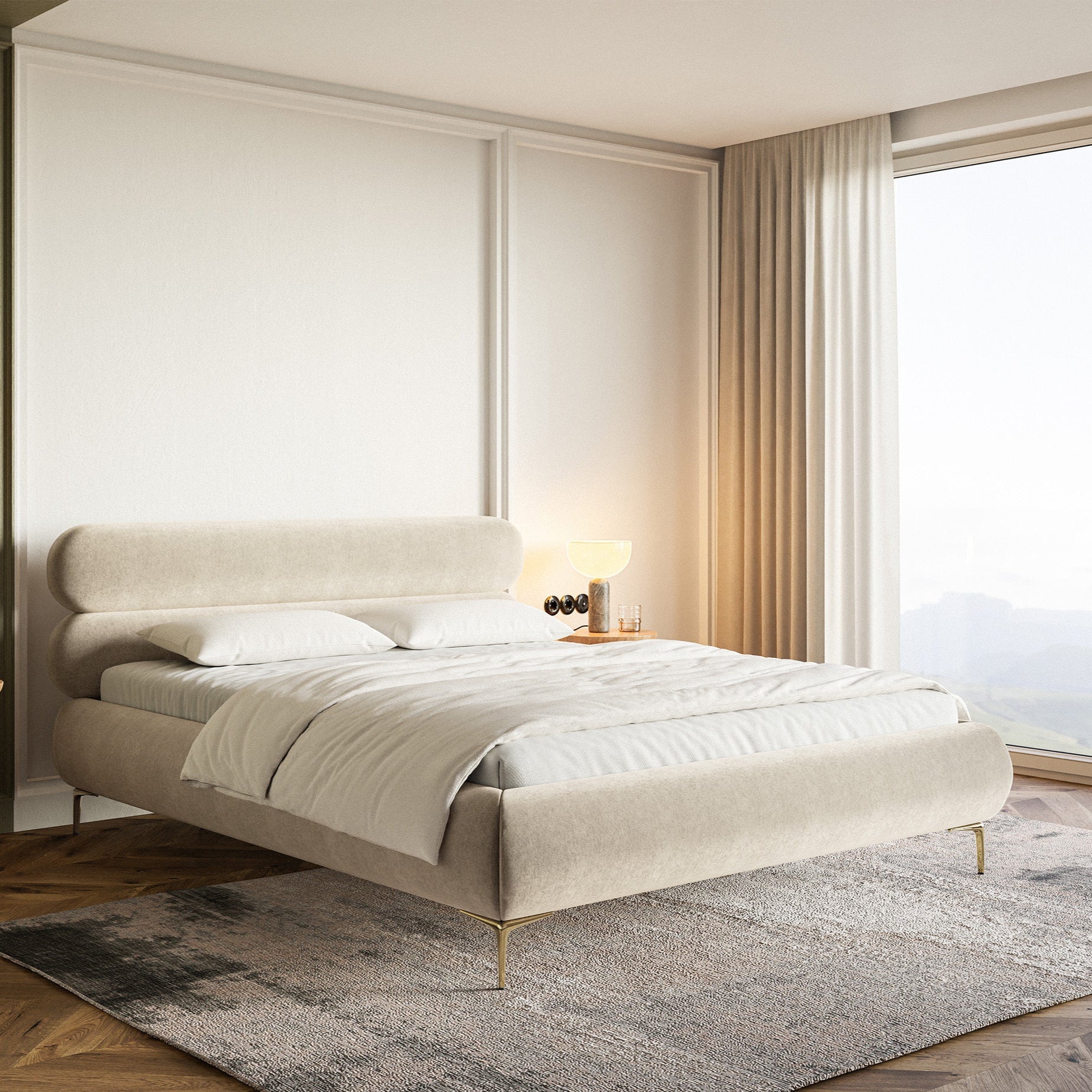 Gulta ar glabātuvi Loure 140/160/180x200 cm Amon 17/zelts kājas - N1 Home