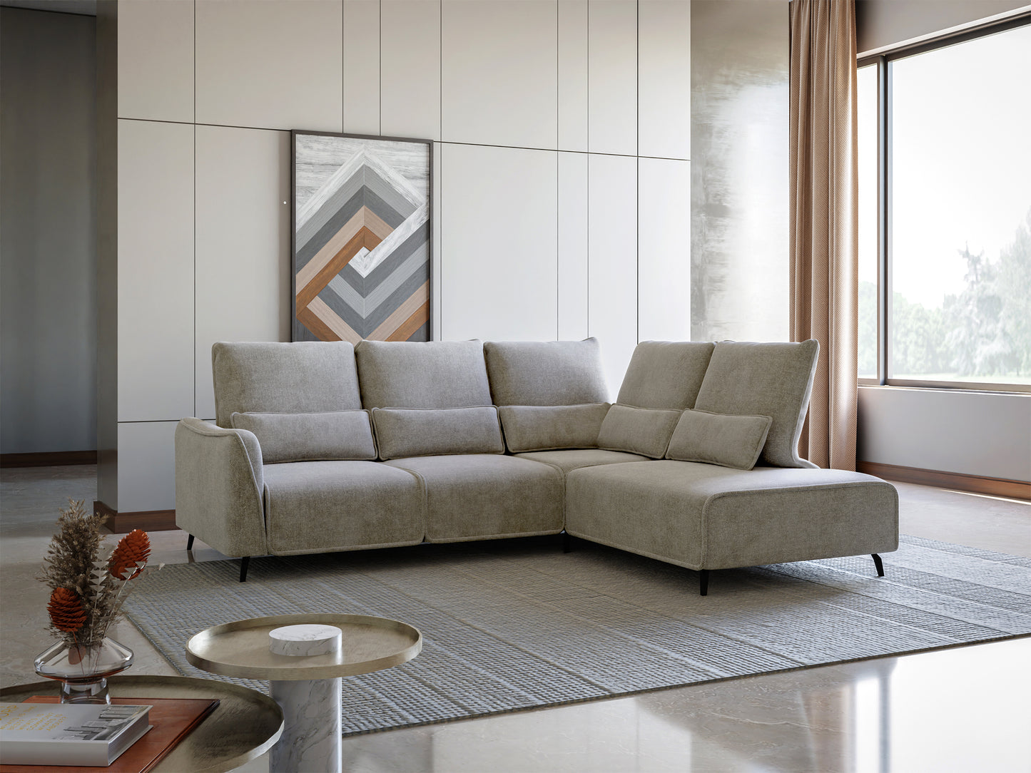 Dīvāns ar pufu Ruma 94/260/208 cm Storm 09