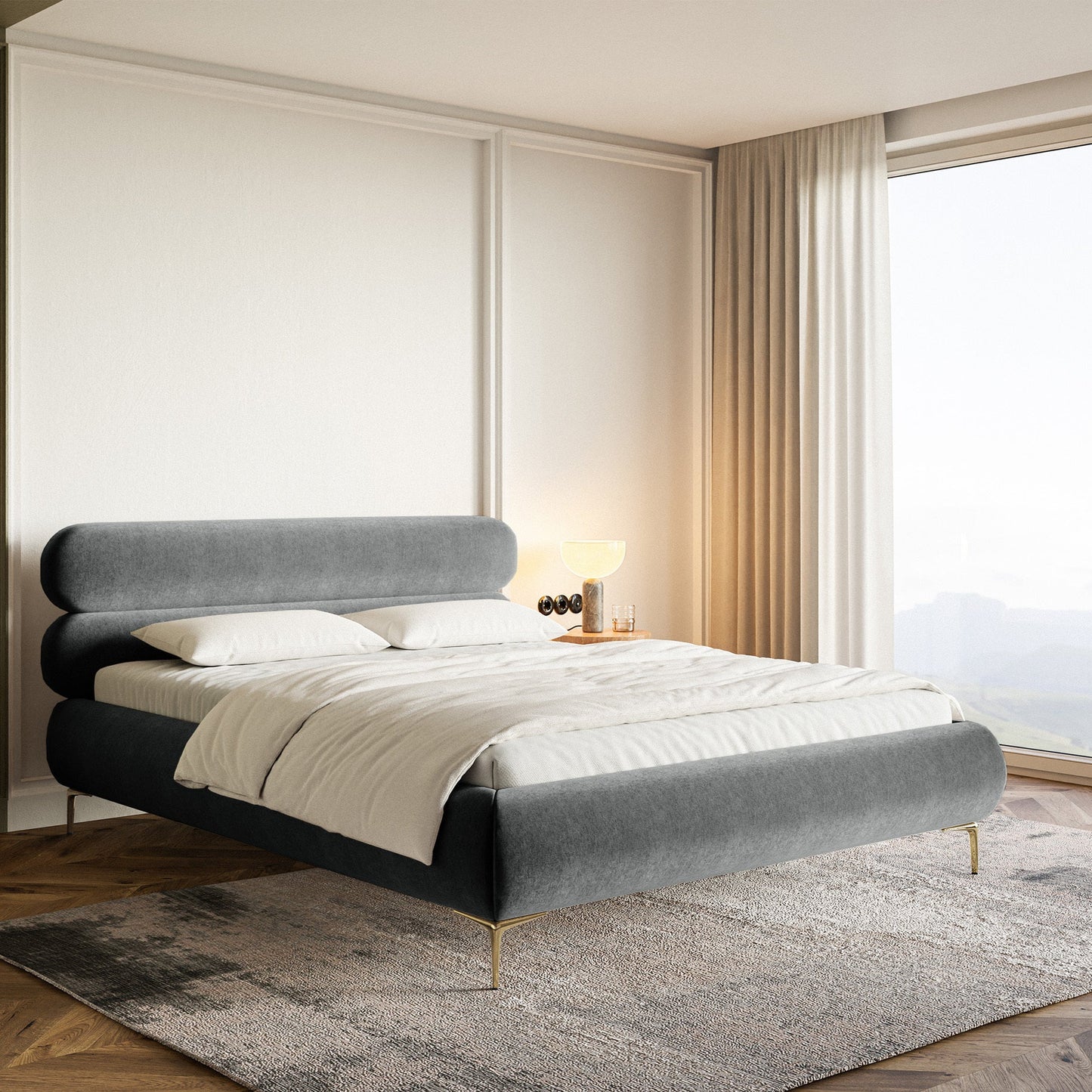 Gulta ar glabātuvi Loure 140/160/180x200 cm Amon 11/zelts kājas - N1 Home