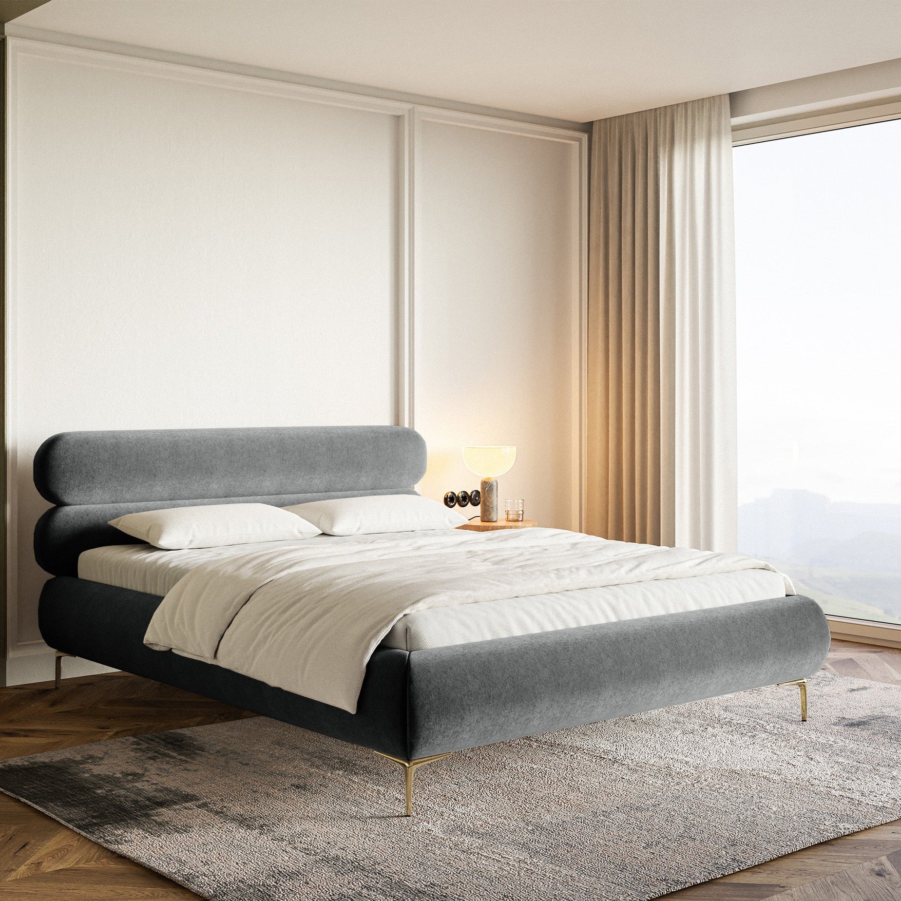 Gulta ar glabātuvi Loure 140/160/180x200 cm Amon 11/zelts kājas - N1 Home