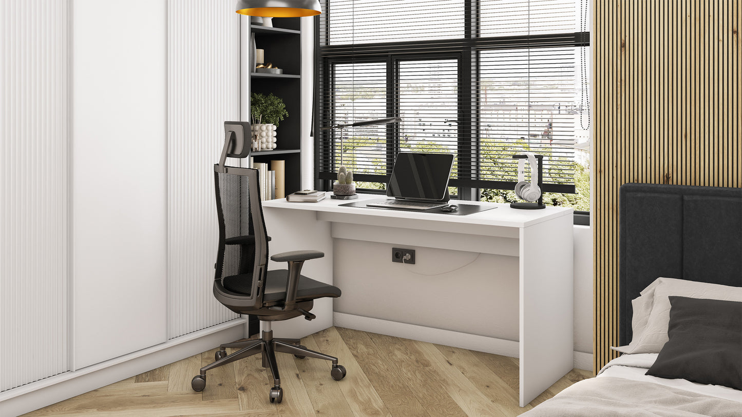 NIPONO Rakstāmgalds 120 cm / 140 cm ar uzglabāšanas vietu, balts - N1 Home