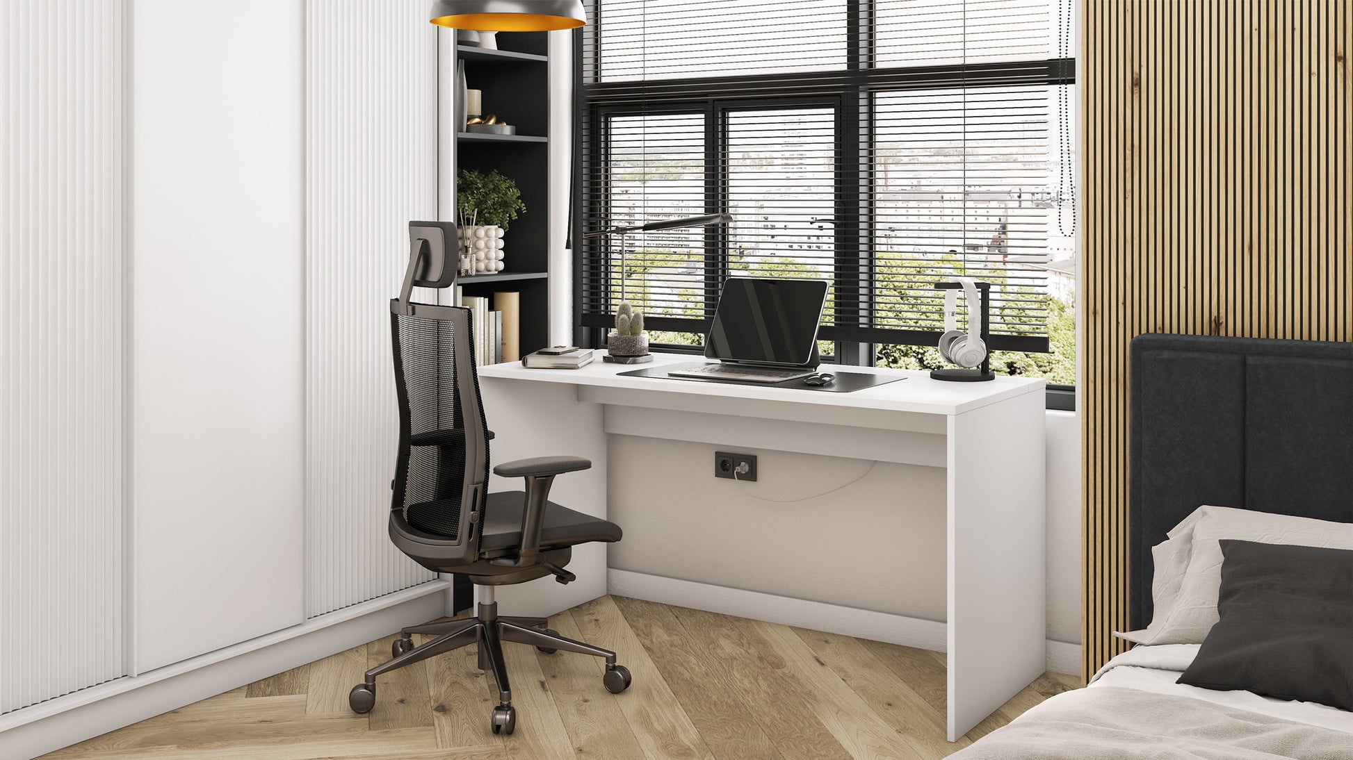 NIPONO Rakstāmgalds 120 cm / 140 cm ar uzglabāšanas vietu, balts - N1 Home