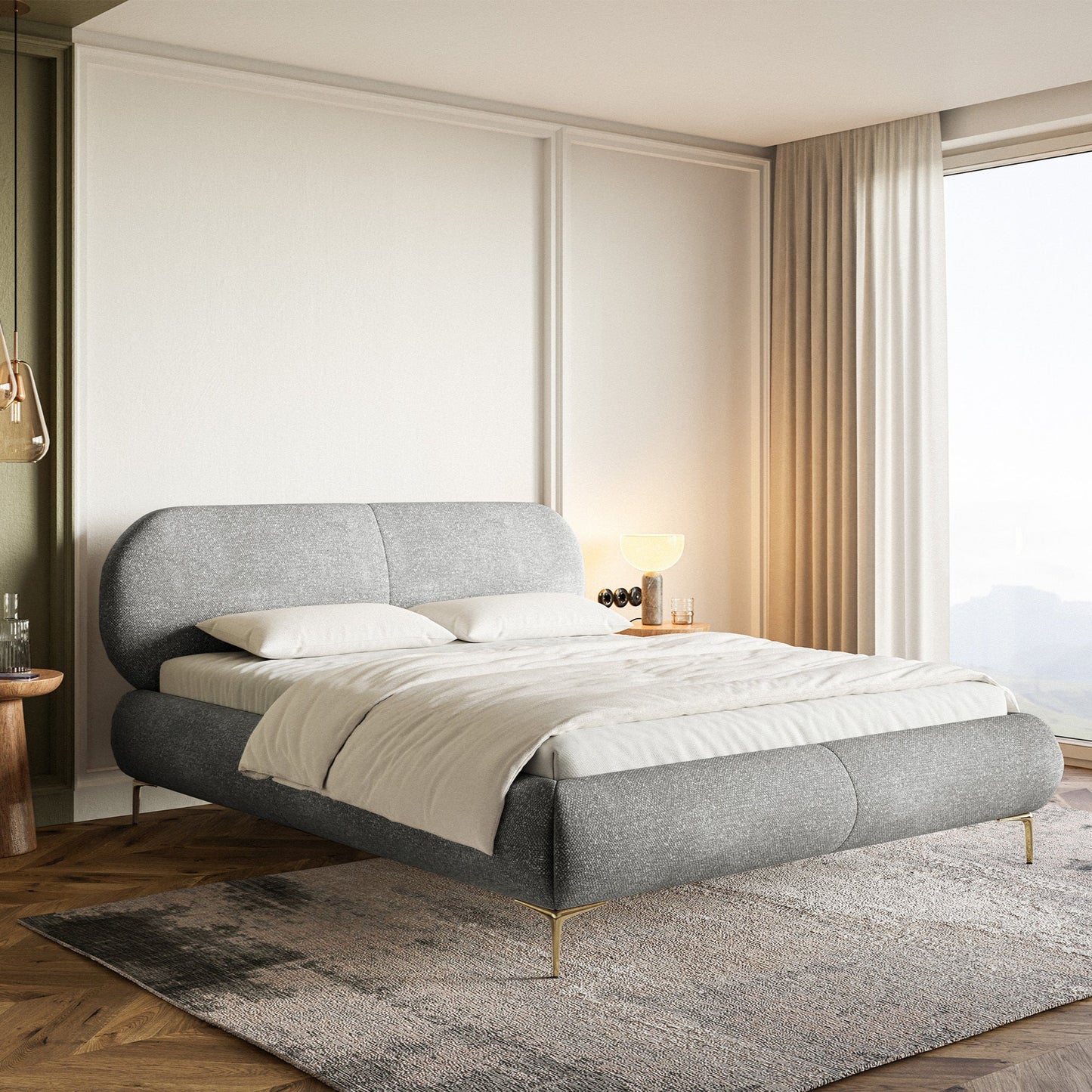 Gulta ar konteineru Valeo 140/160/180x 200 cm Melody 3 (Agmamito),zelta kājas - N1 Home