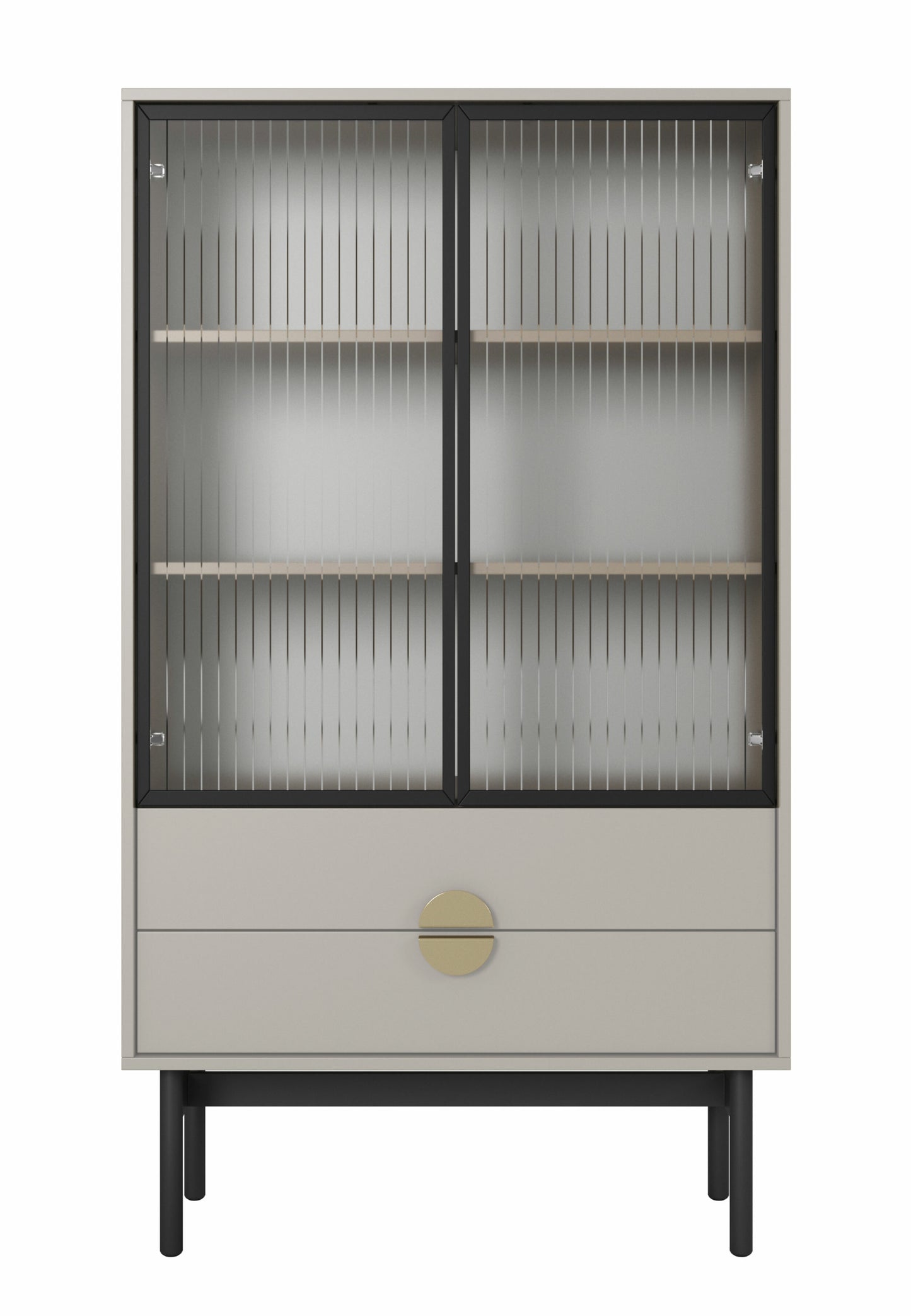 LOON 85 cm zema vitrīna ar trim plauktiem un divām atvilktnēm 85 cm, pelēki bēšs - N1 Home