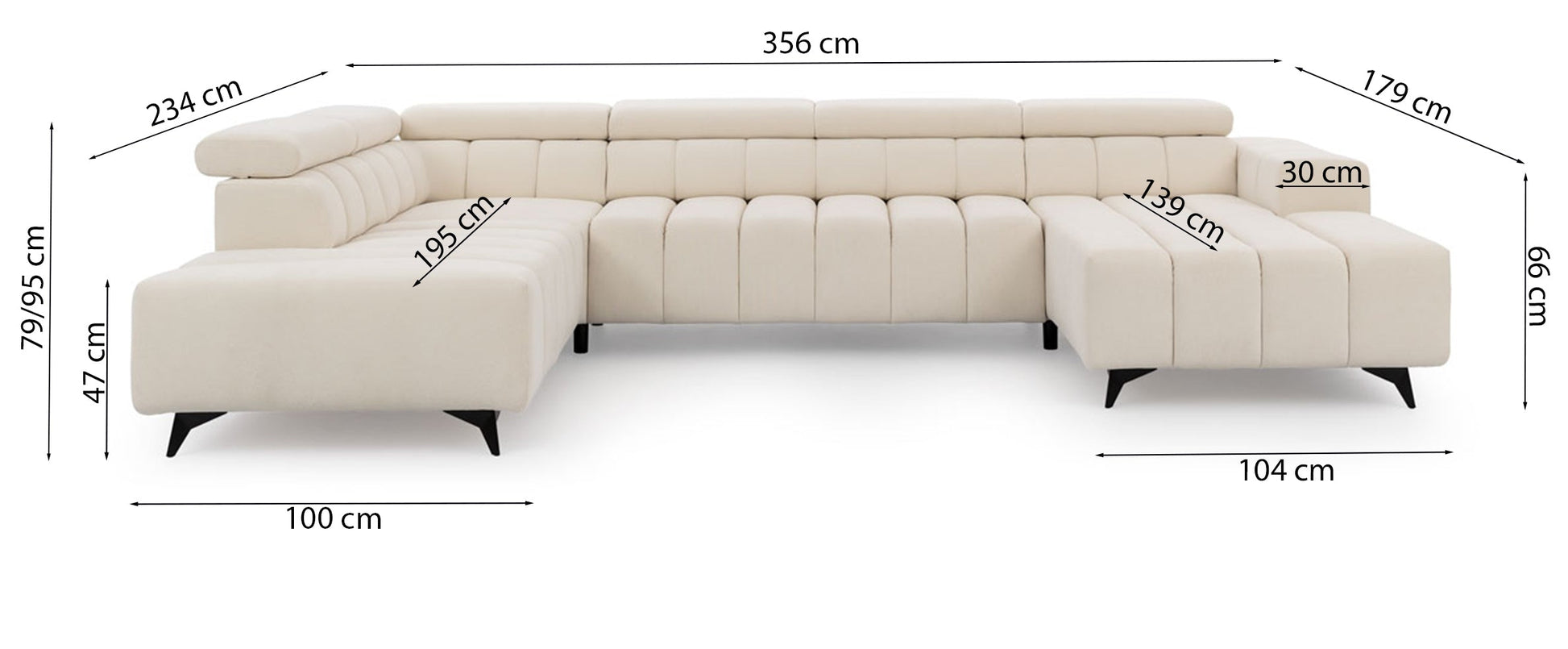 Dīvāns Roggus U 79/356/234 cm Sicuro 55 - N1 Home