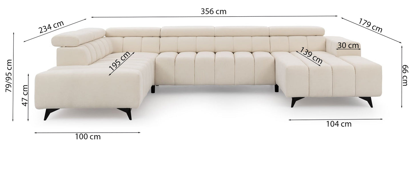 Dīvāns Roggus U 79/356/234 cm Sicuro 60 - N1 Home