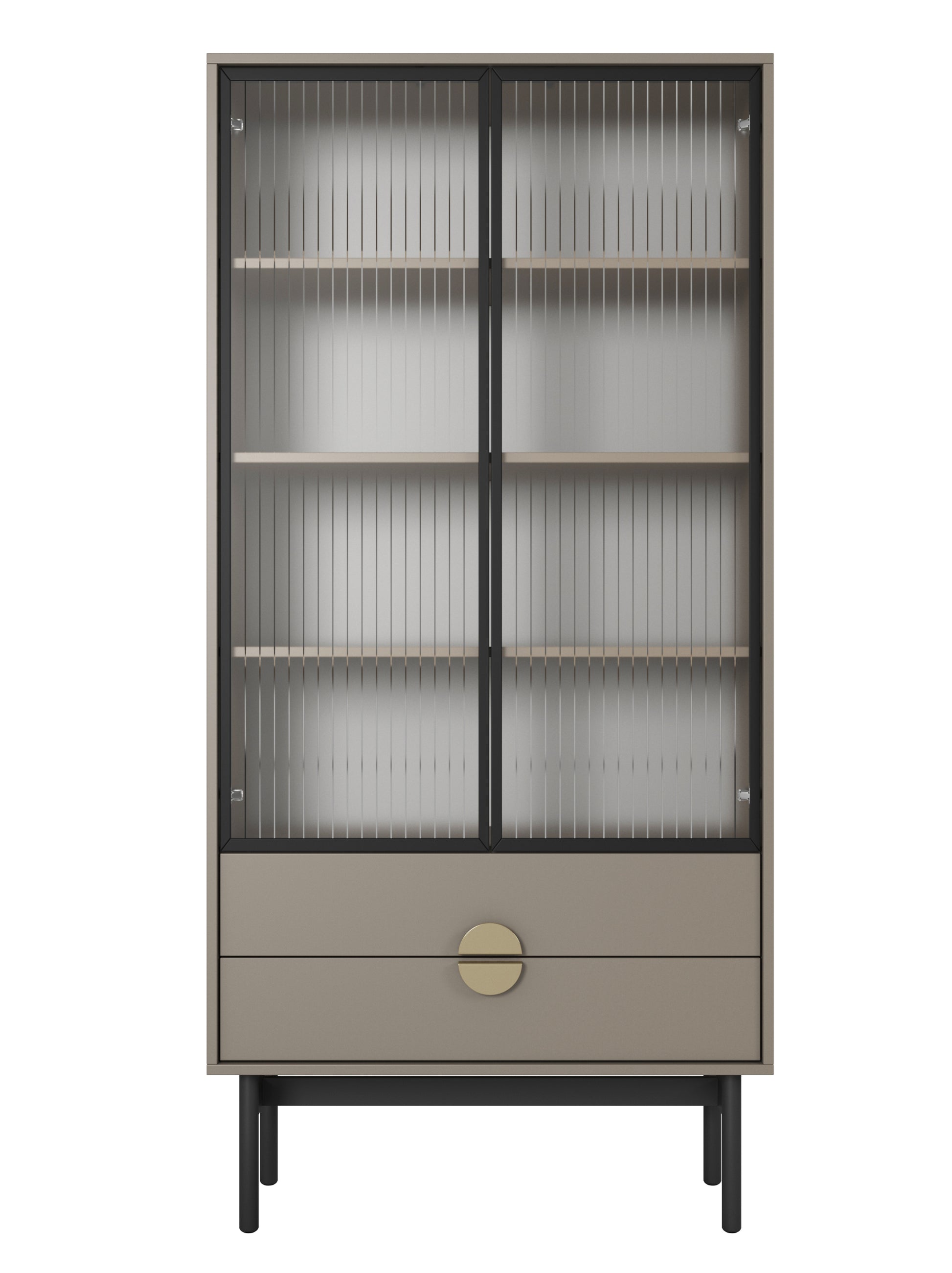 LOON 85 cm augsts skapis ar četriem plauktiem un divām atvilktnēm, bēšs/kapučīno krāsā - N1 Home