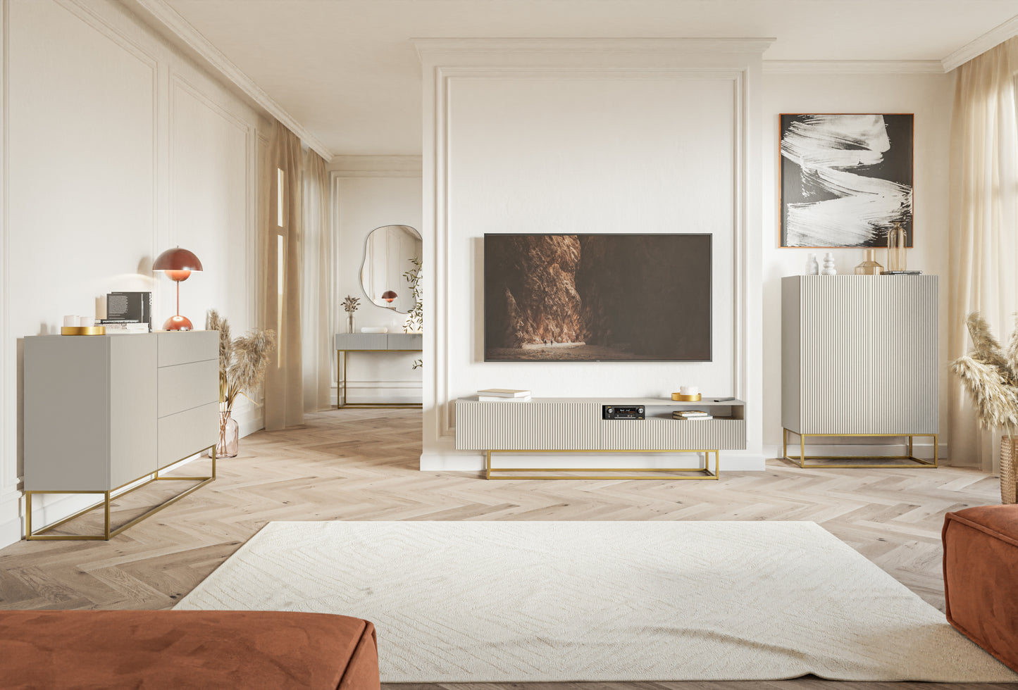 TV skapis Velda A 175/46/31 cm bēšs/zelts