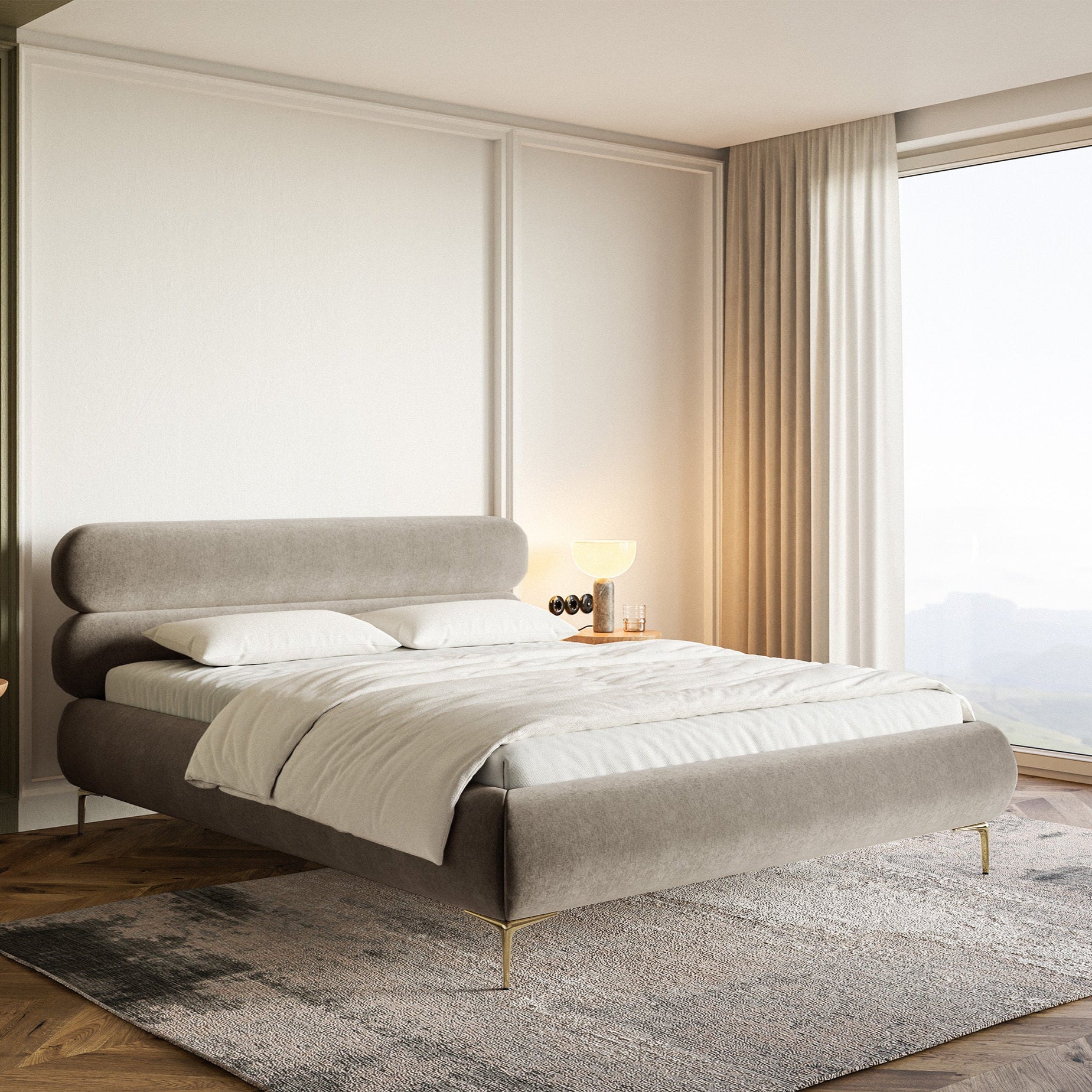 Gulta ar glabātuvi Loure 140/160/180x200 cm Amon 16/zelts kājas - N1 Home