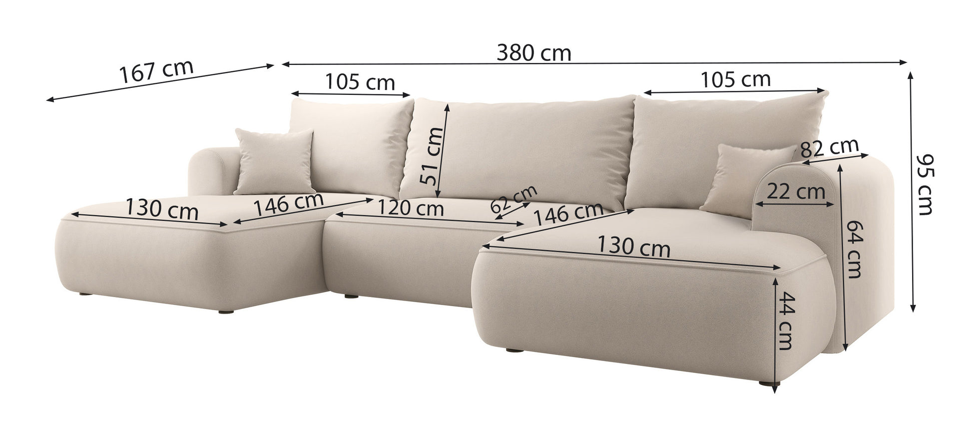 Dīvāns Ovors U 380/95/167 cm Castel 79 - N1 Home