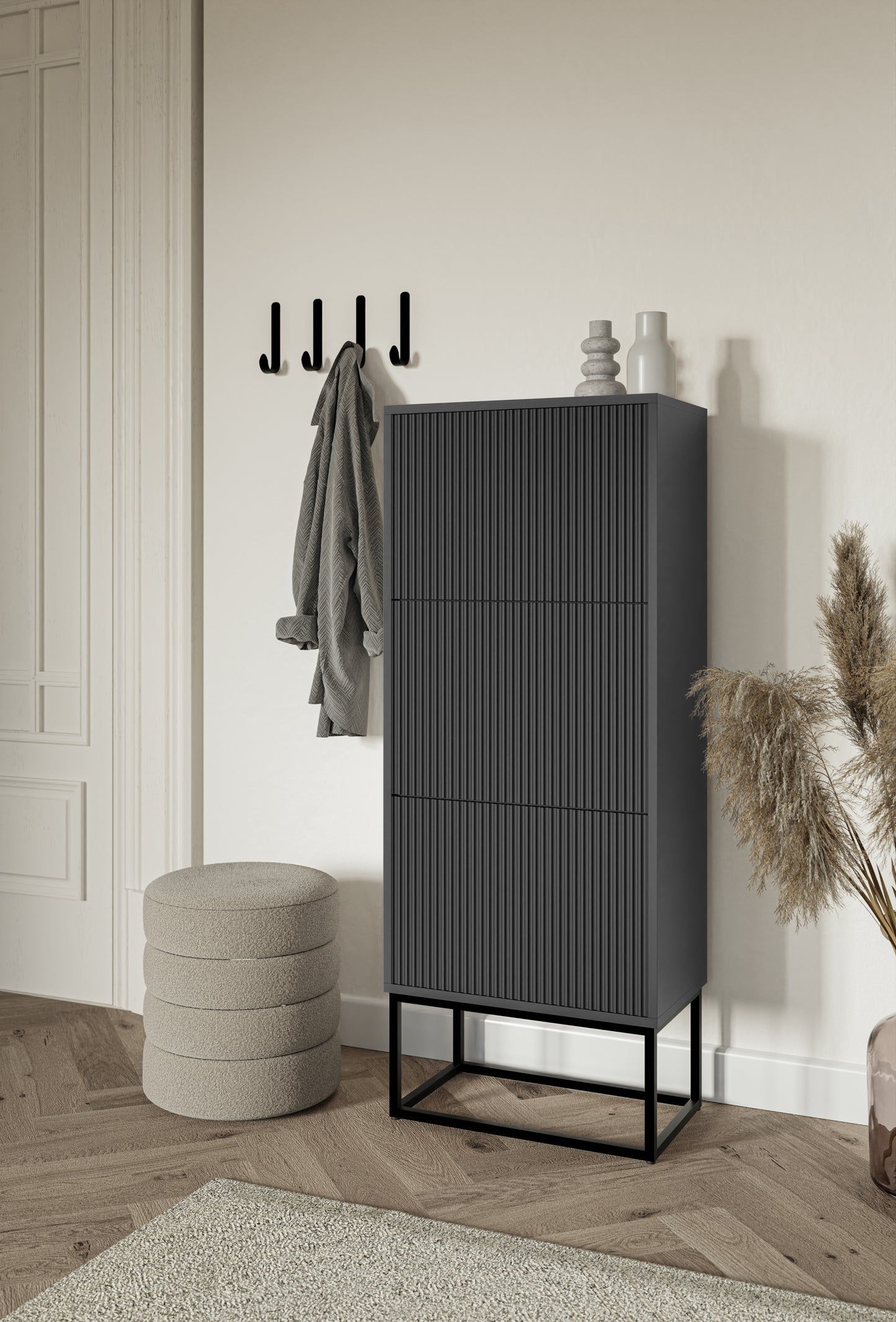 Apavu skapis Velda 50/30/125 cm melns/melns