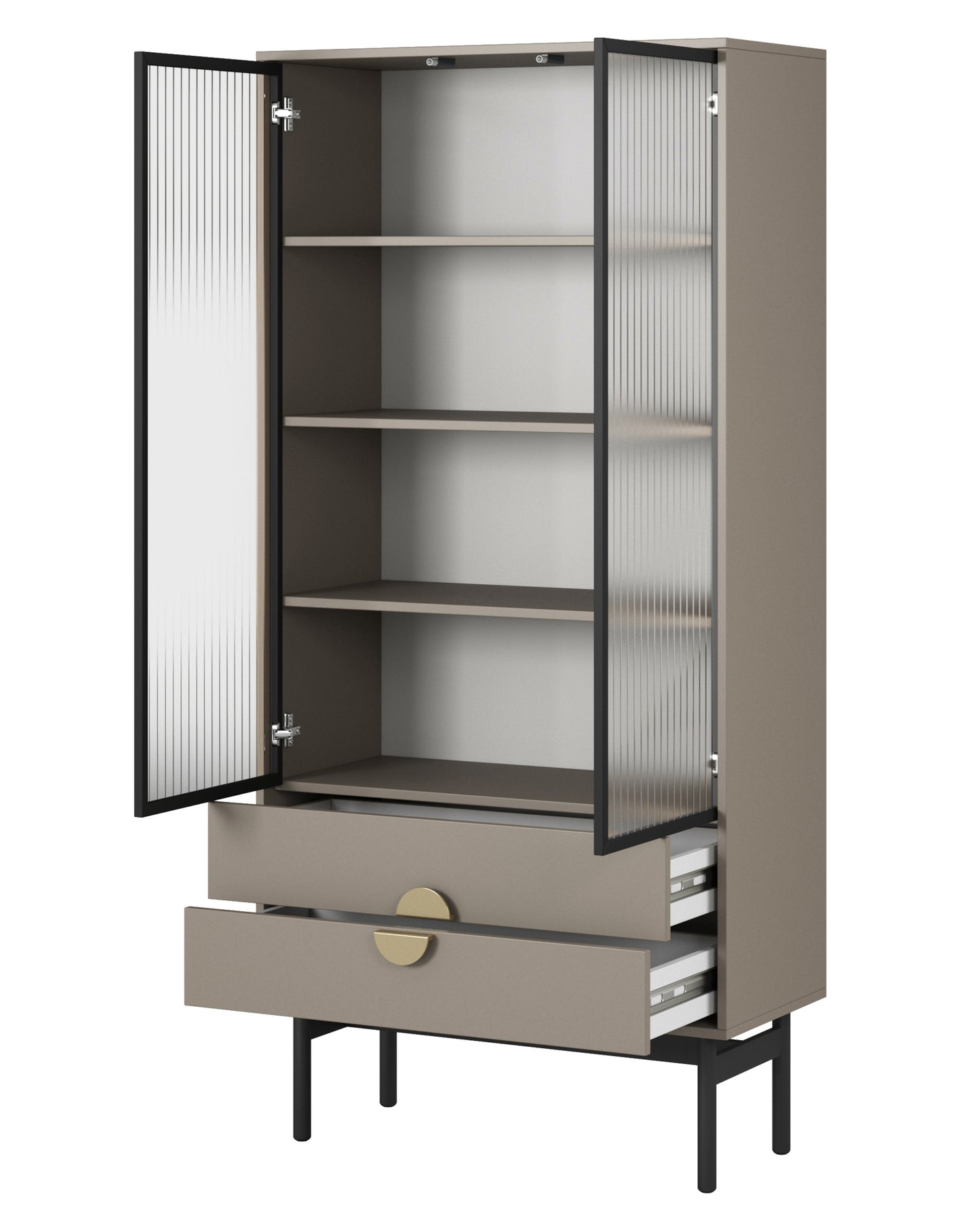 LOON 85 cm augsts skapis ar četriem plauktiem un divām atvilktnēm, bēšs/kapučīno krāsā - N1 Home