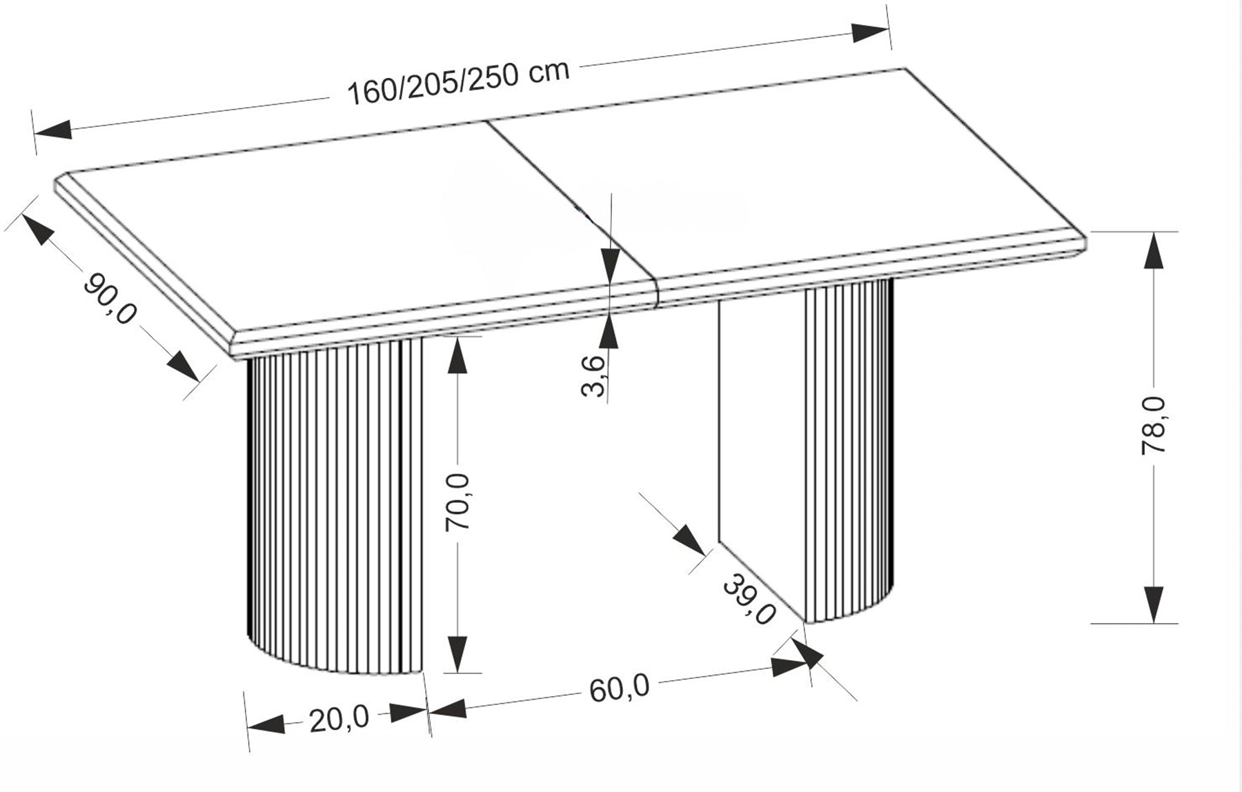 Galds Tavas 76/160-250/90 cm melns - N1 Home