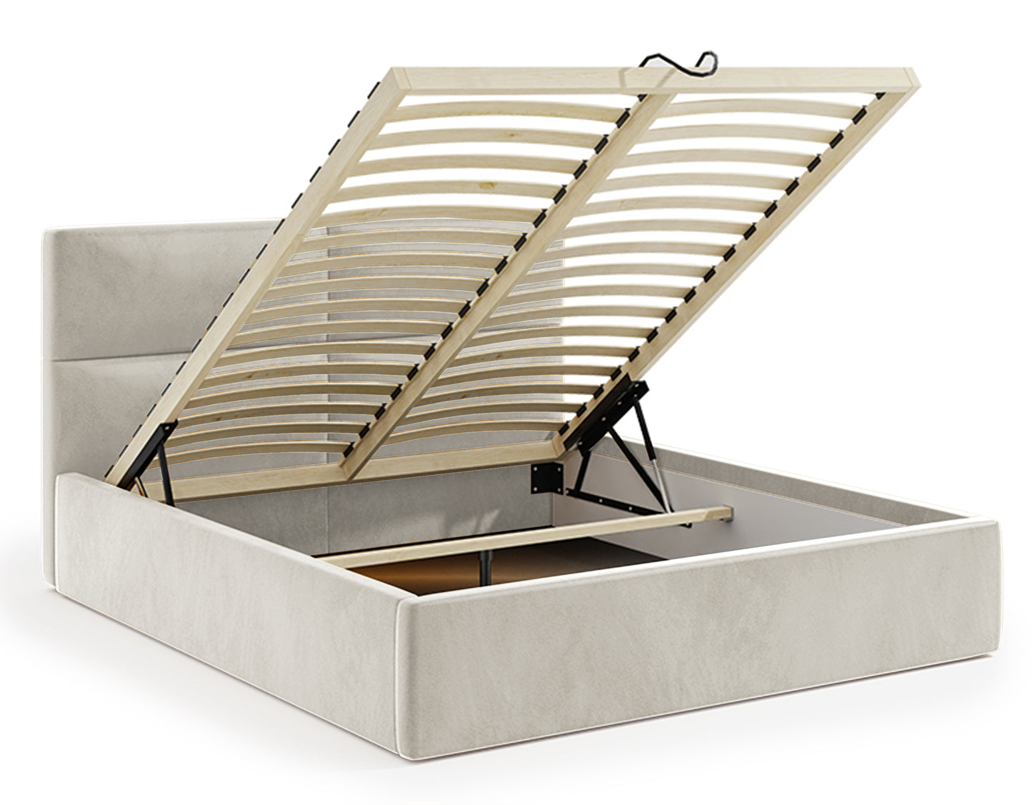 MAHEL Polsterēta gulta 140/160/180x200 cm ar glabātuvi, krēmkrāsas samts - N1 Home