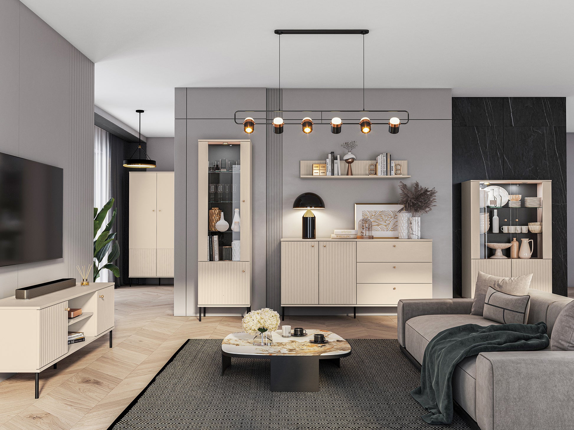 TV skapis Galeto 53/160/40 cm bēšš - N1 Home