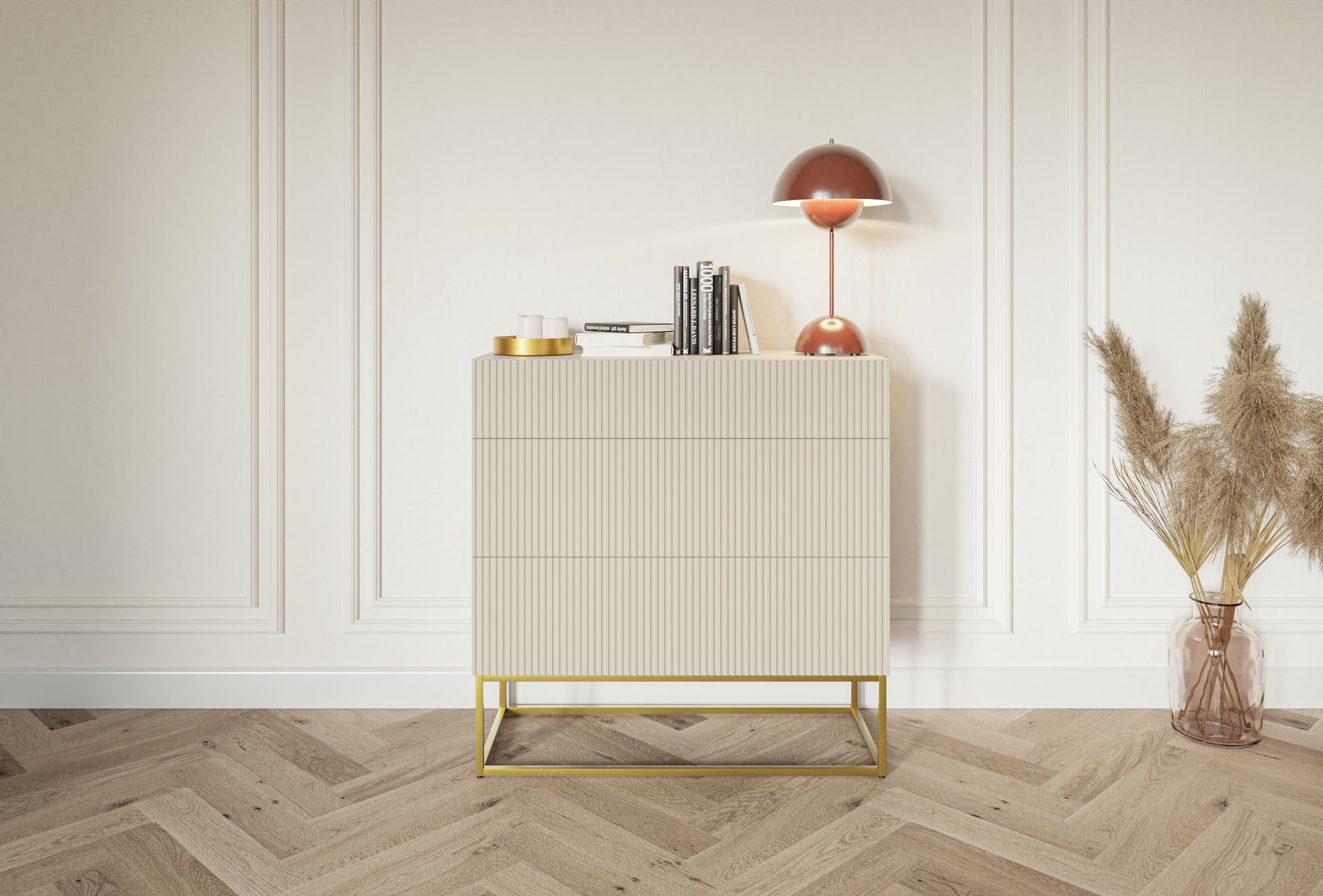 Kumode Velda 90/90/38 cm bēšs/zelts - N1 Home