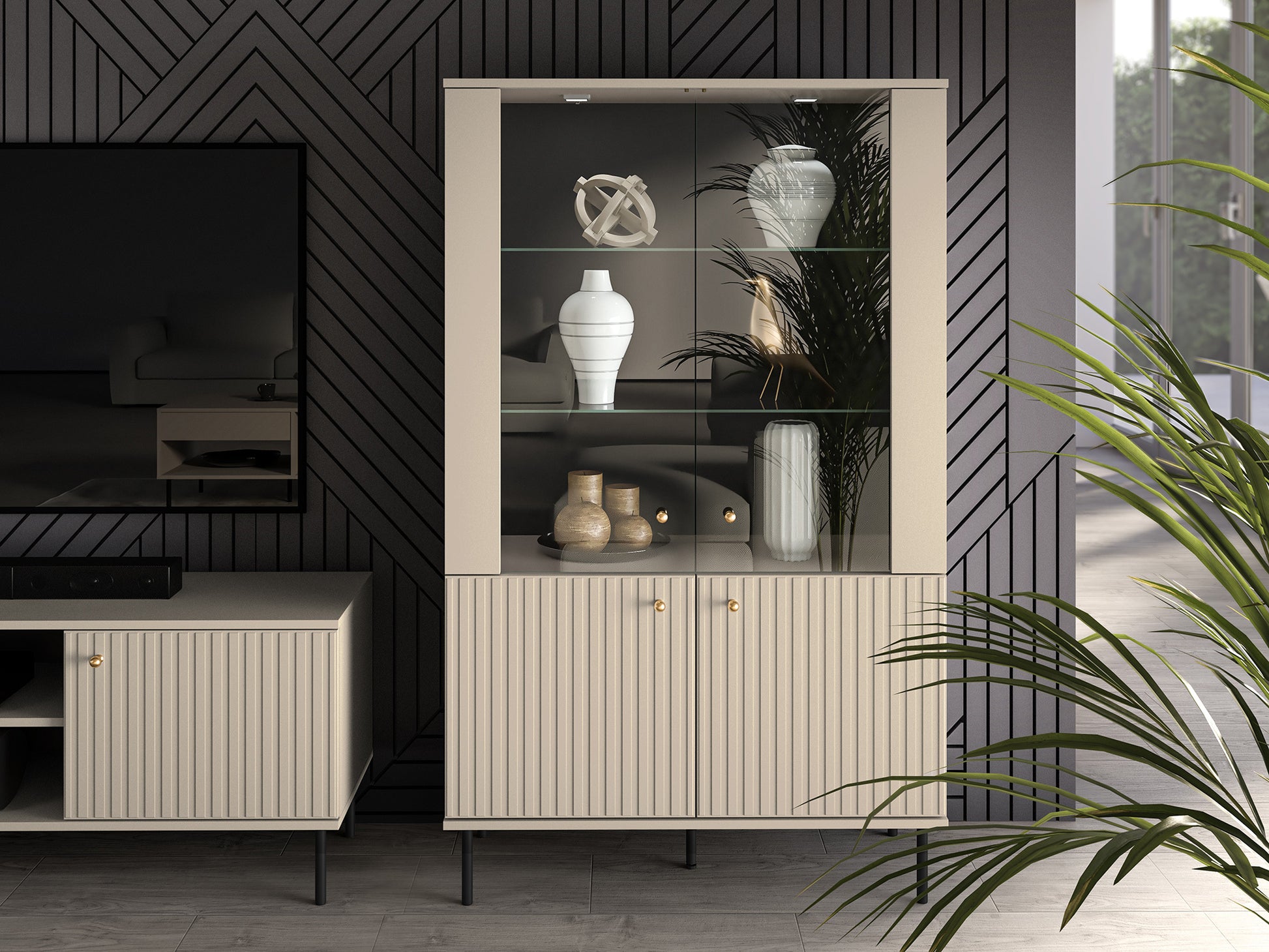 Vitrīnas skapis Galeto 151/92/40 cm bēšs - N1 Home