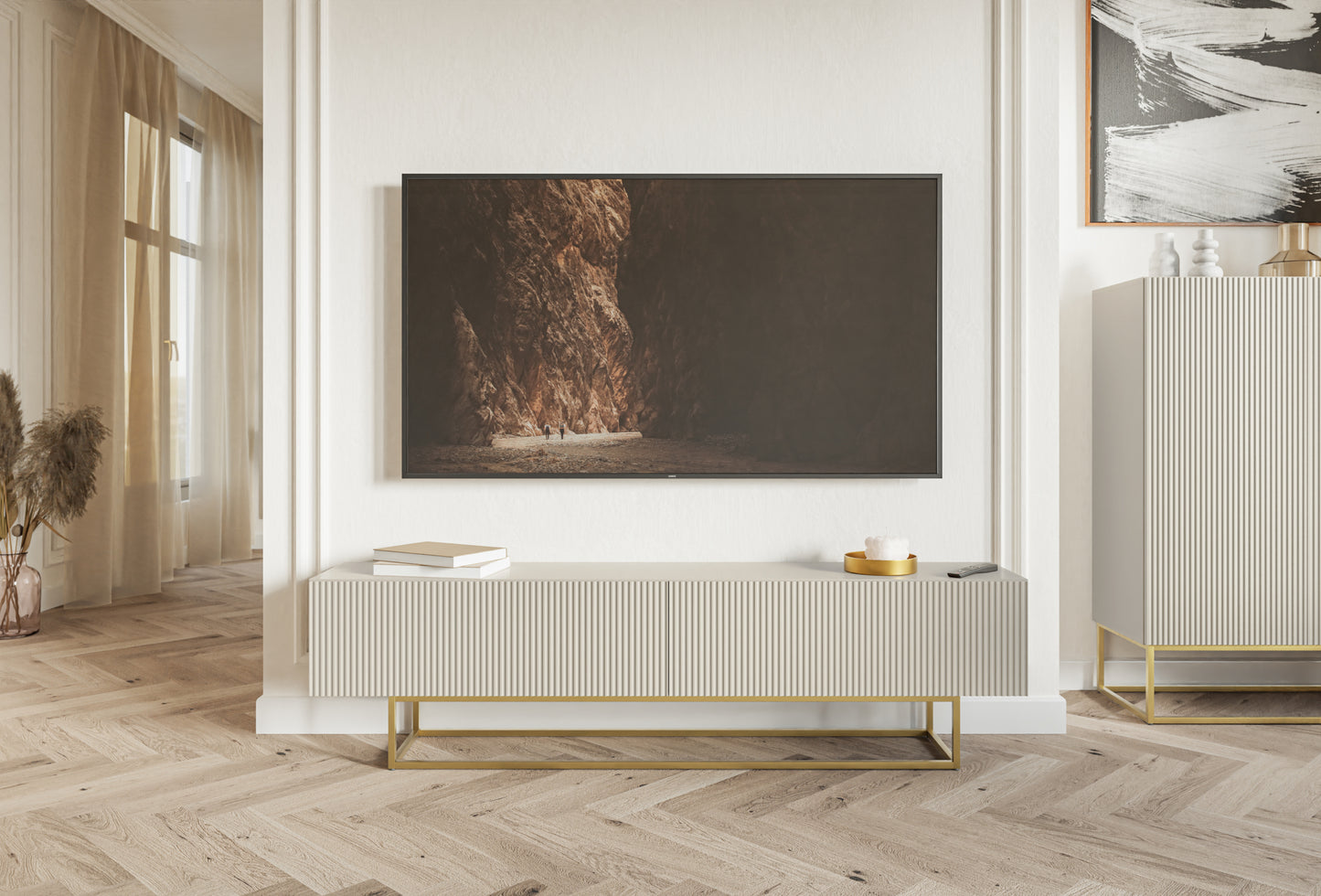 TV skapis Velda 175/46/31 cm bēšs/zelts