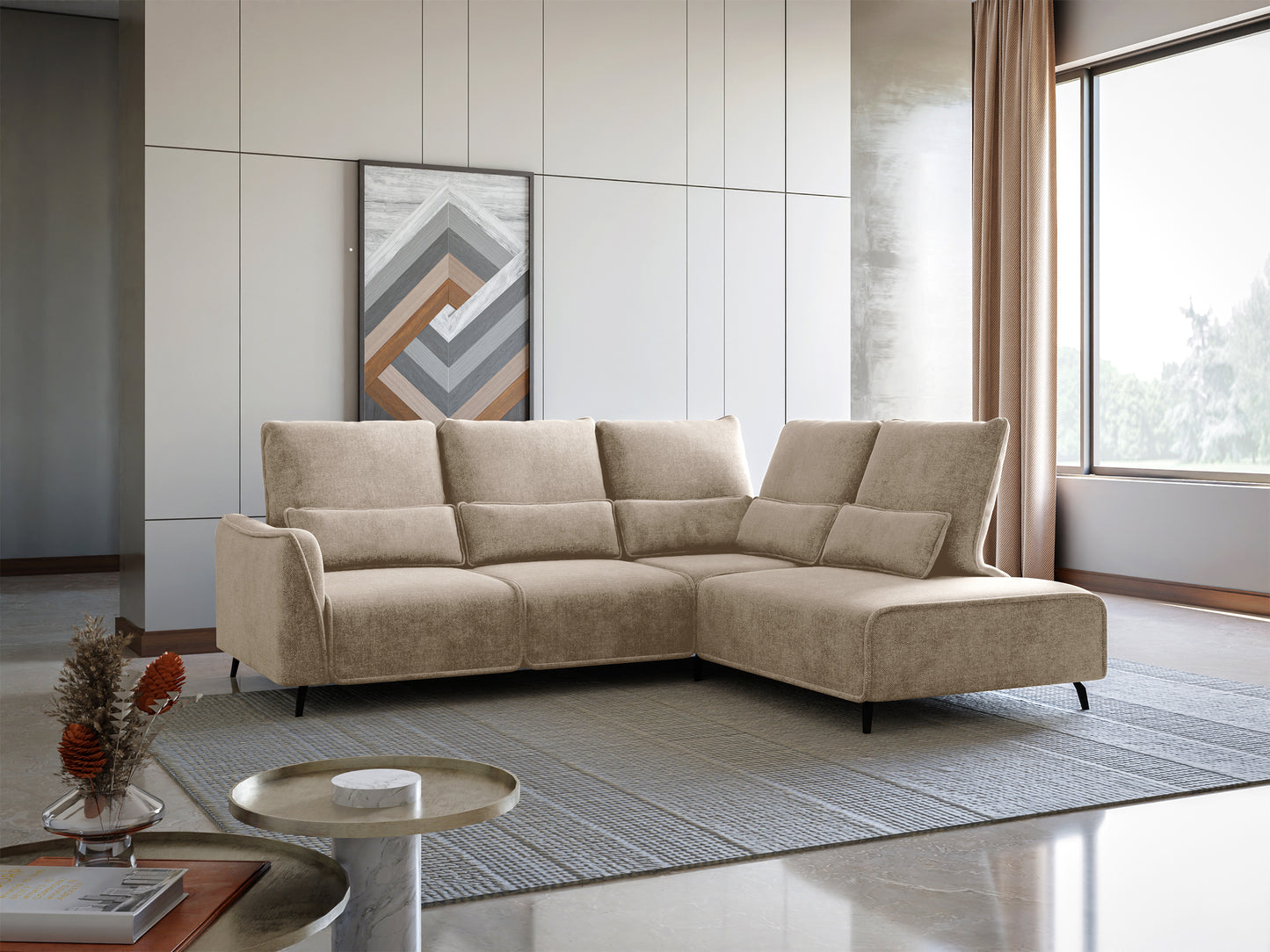 Dīvāns ar pufu Ruma 94/260/208 cm Storm 06