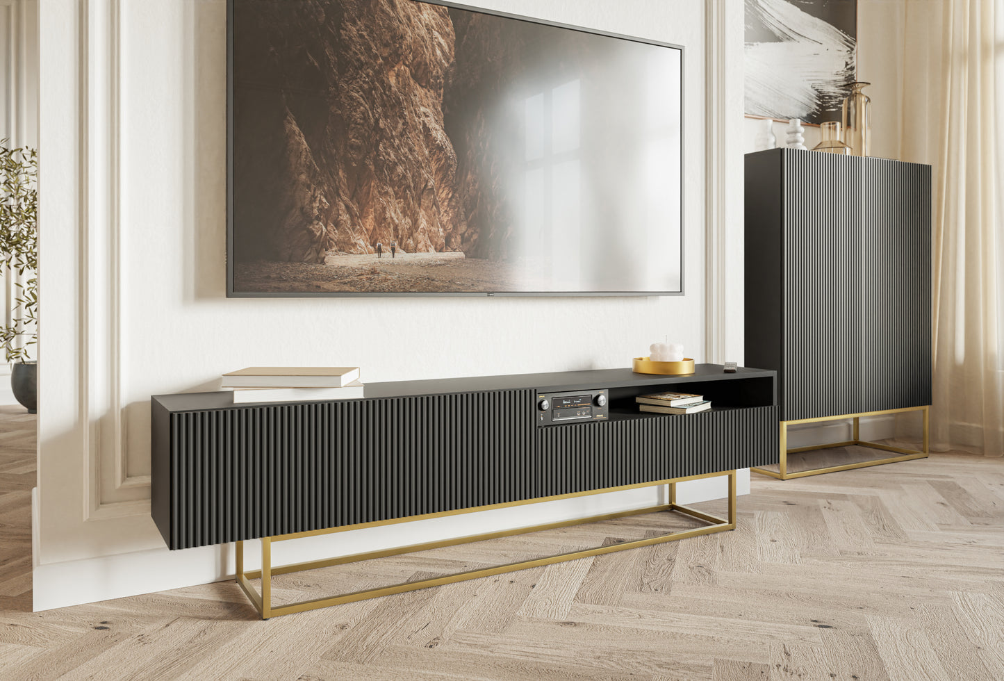 TV skapis Velda A 175/46/31 cm melns/zelts